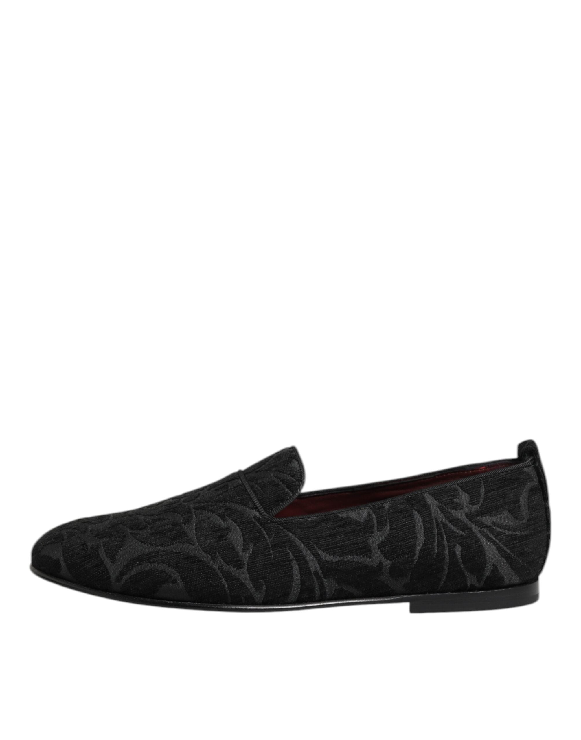 Dolce & Gabbana Black Brocade Loafers - Artisanal Elegance