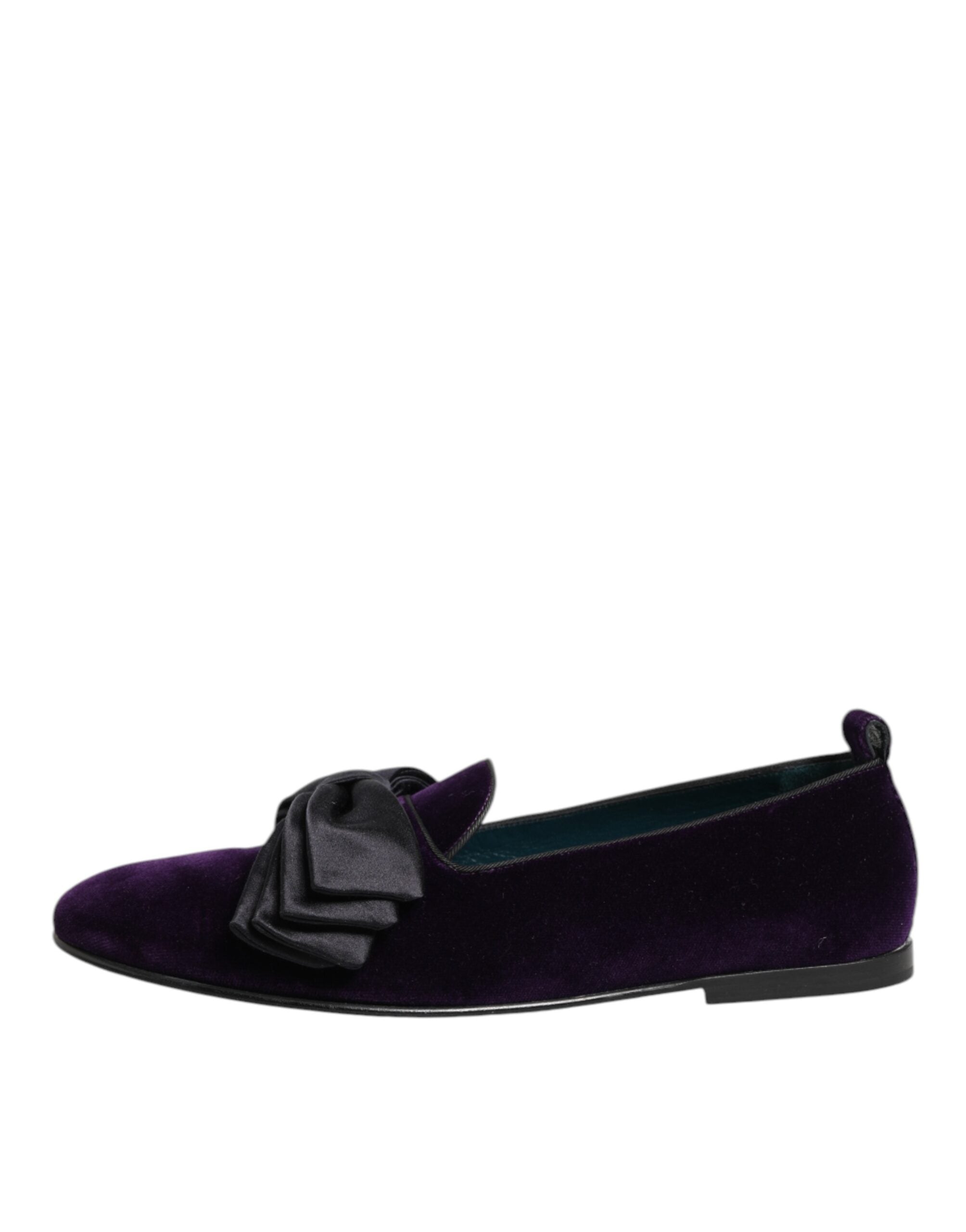 Dolce & Gabbana Purple Suede Cotton Bow Slip On Loafers Shoes