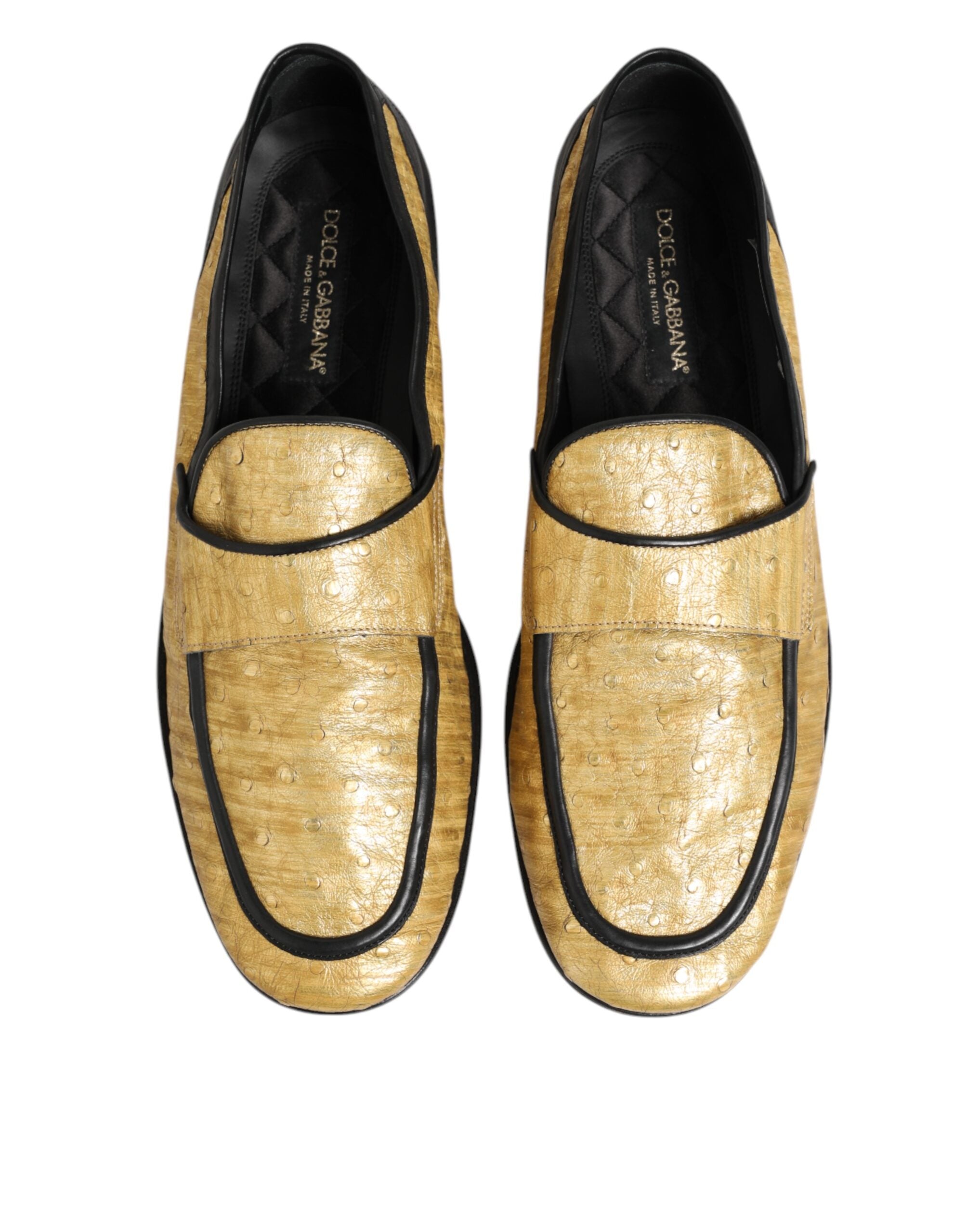 Dolce & Gabbana Yellow Black Leather Slip On Loafers Shoes