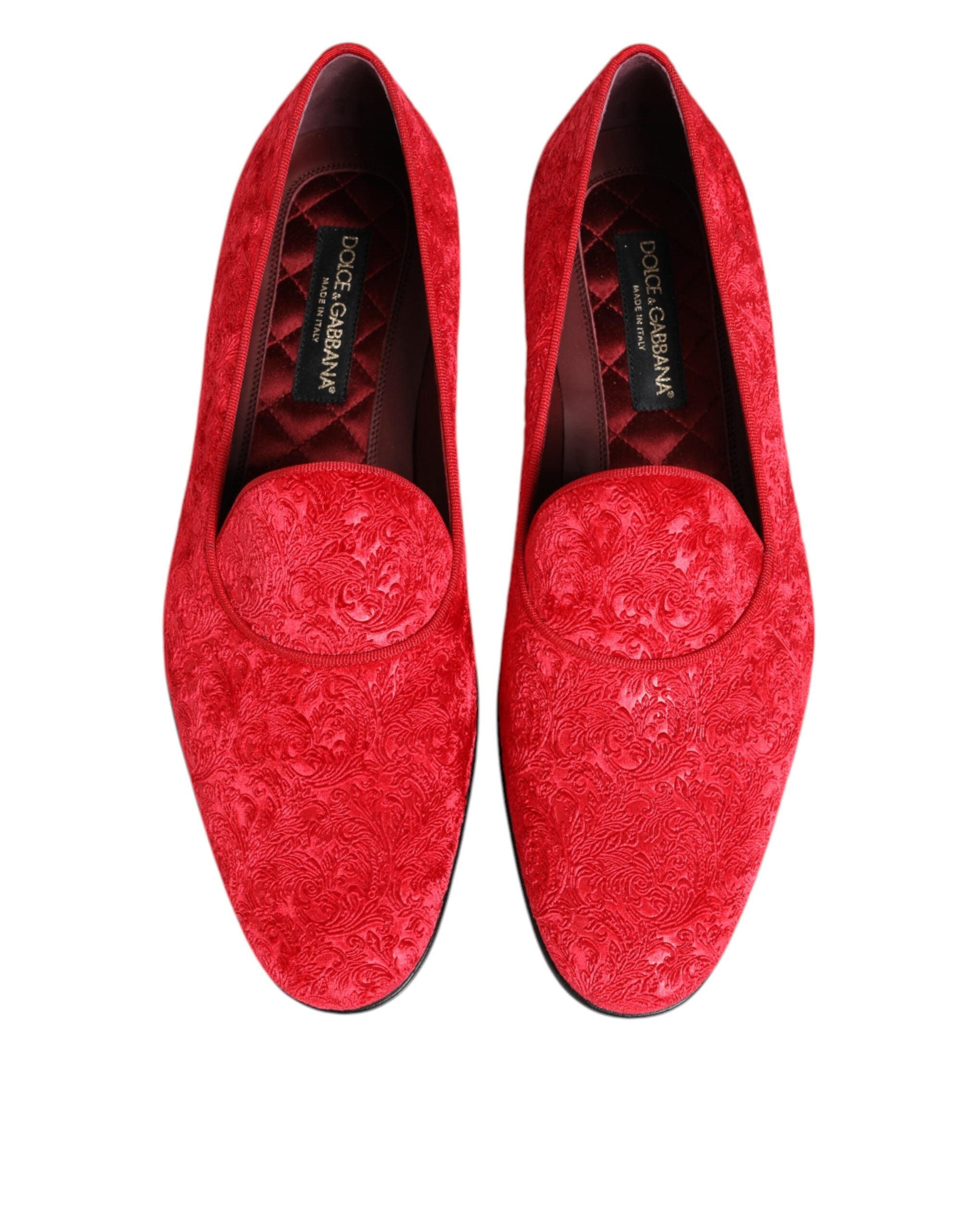 Dolce & Gabbana Red Jacquard Loafers Formal Men Dress Shoes