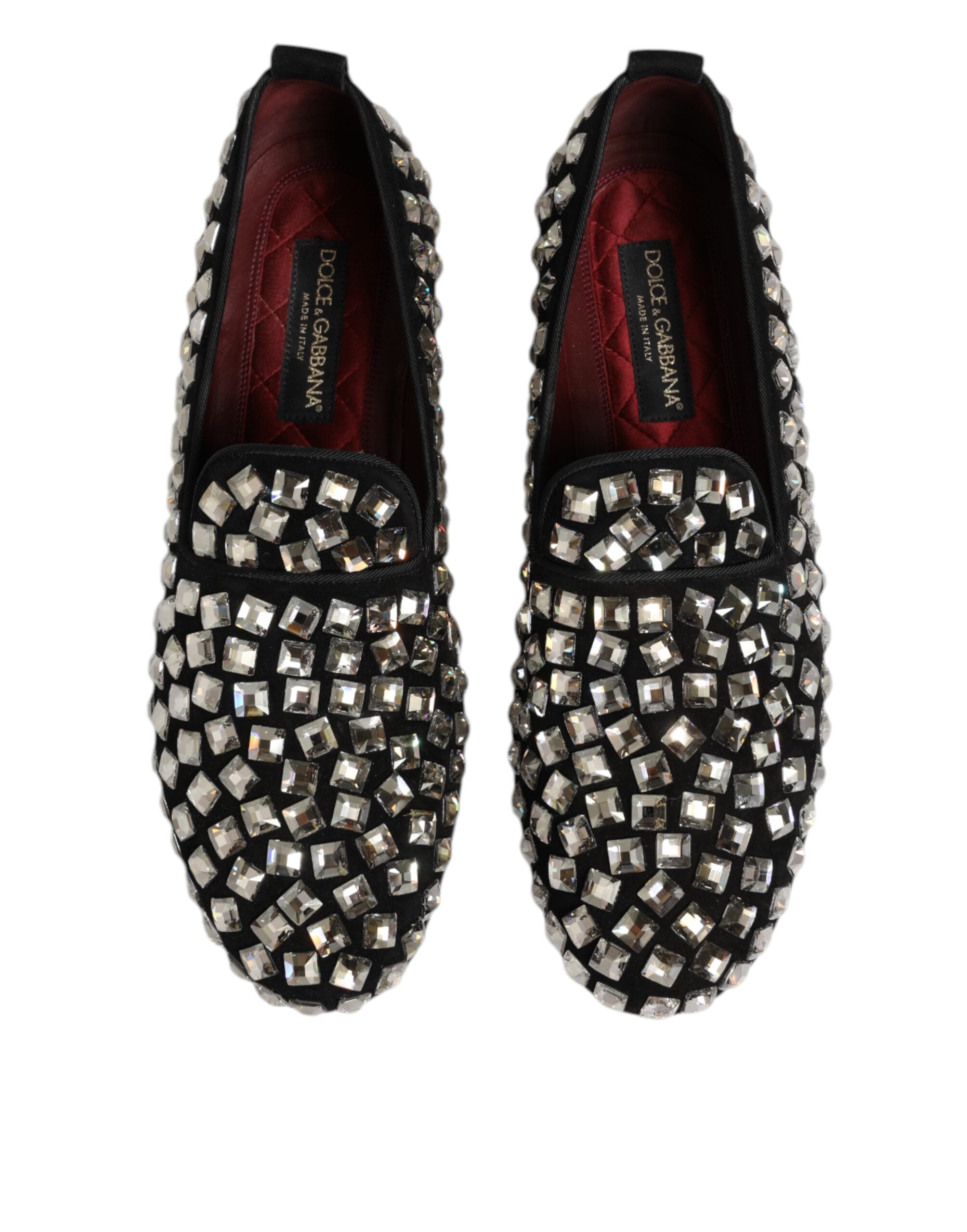 Dolce & Gabbana Black Suede Crystals Loafers Men Dress Shoes