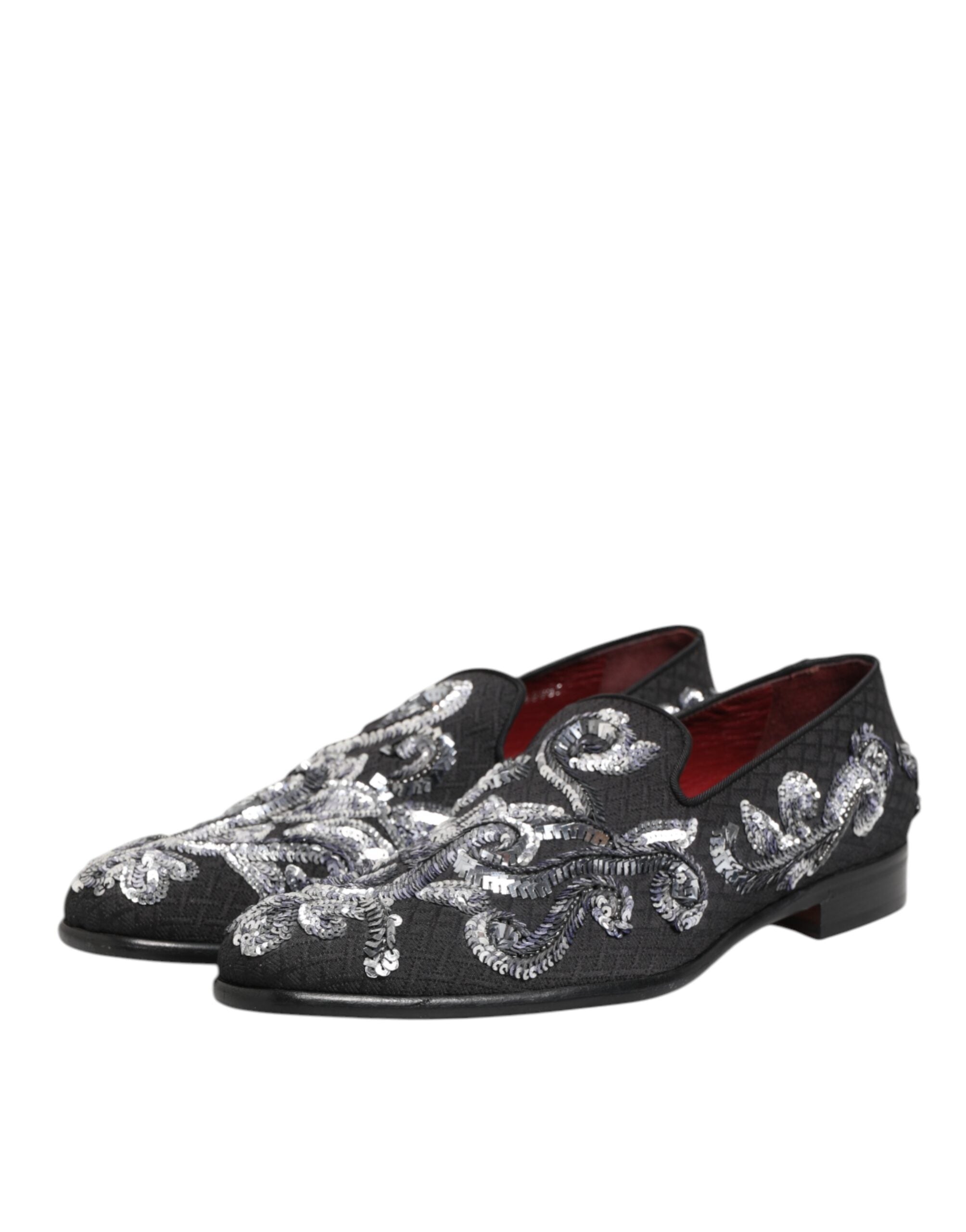Dolce & Gabbana Black Silver Sequined Loafers Men Dress Shoes