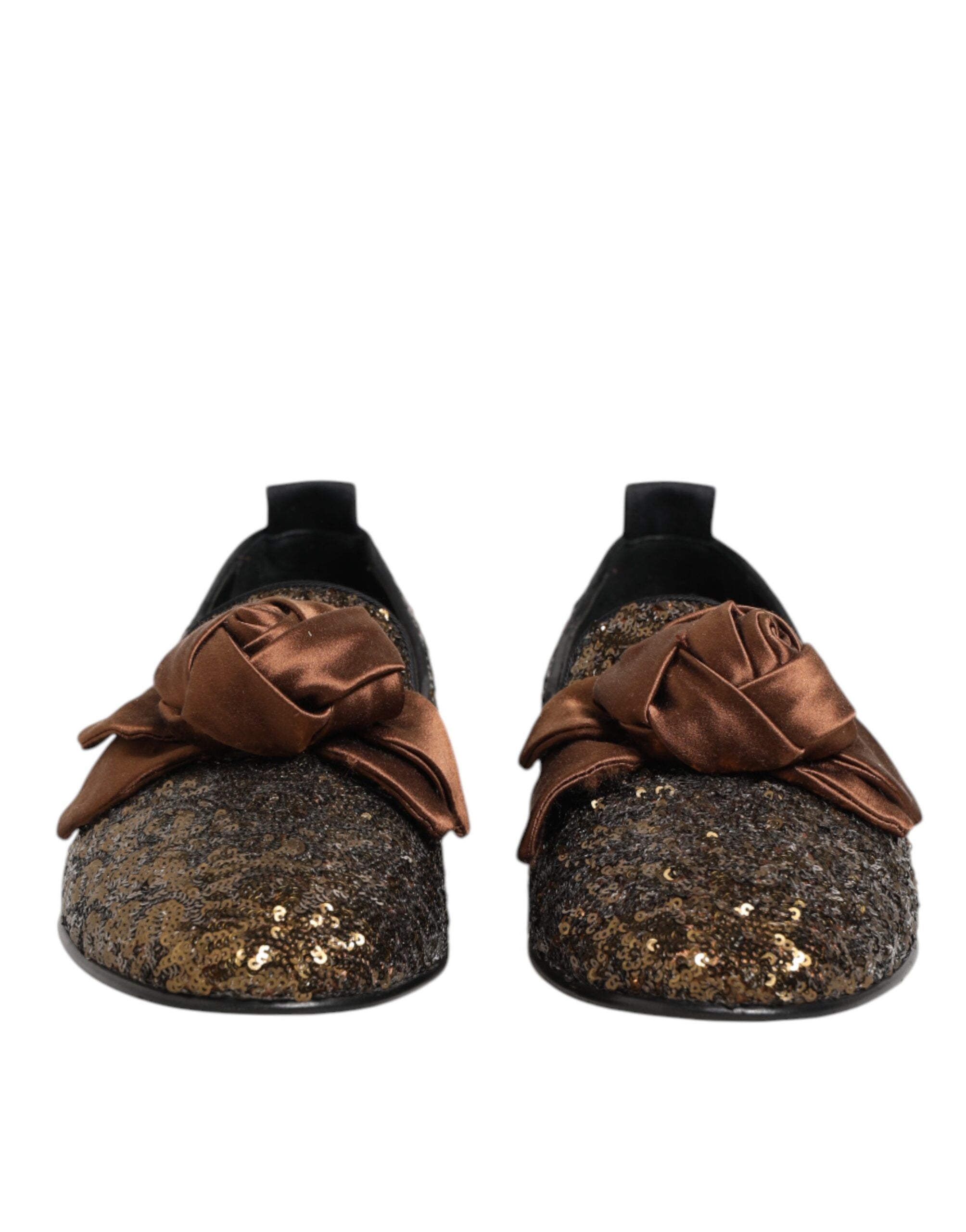 Dolce & Gabbana Gold Sequined Slip On Loafers Men Dress Shoes