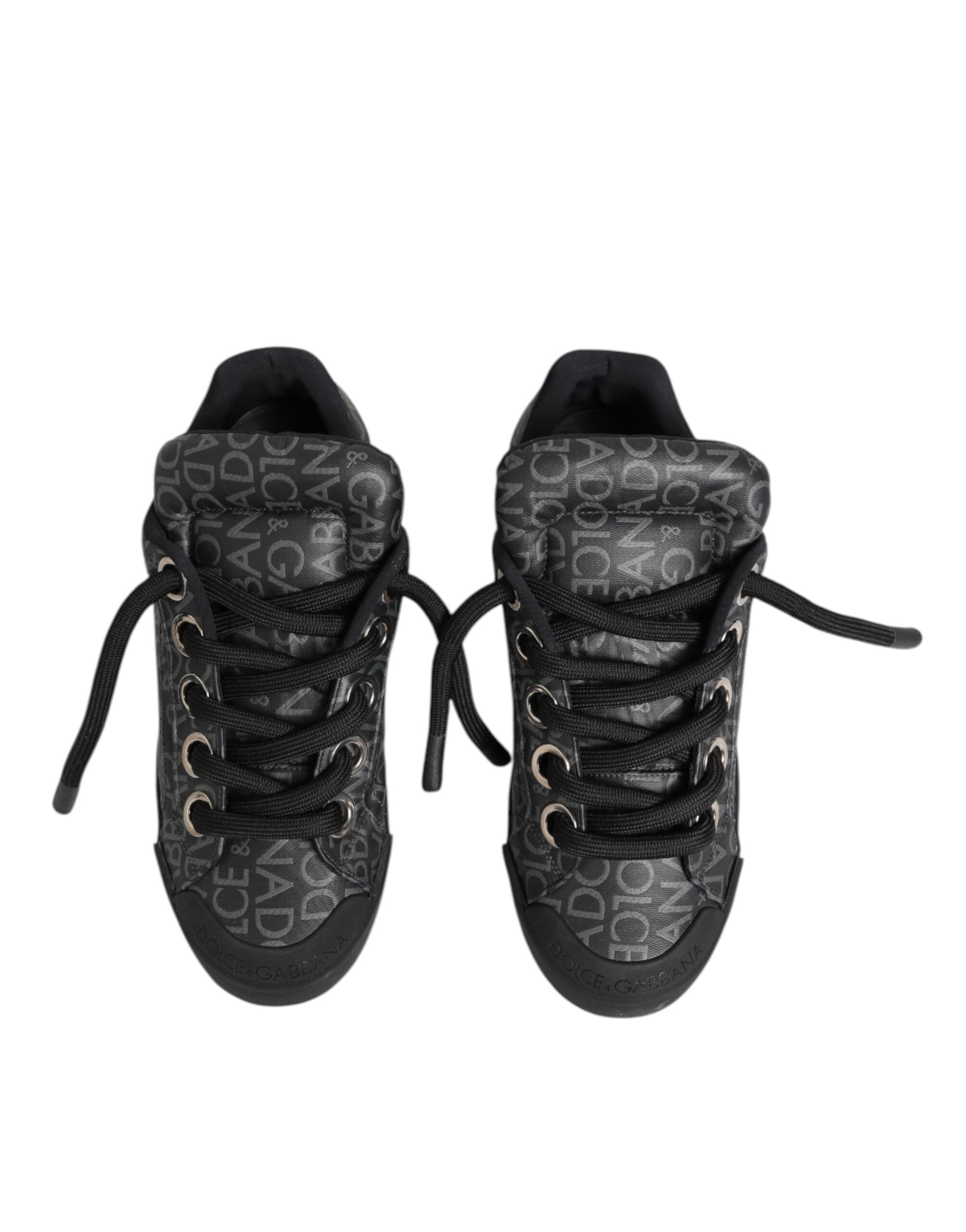 Dolce & Gabbana Black Cotton Denim Logo Low Top Sneakers Shoes