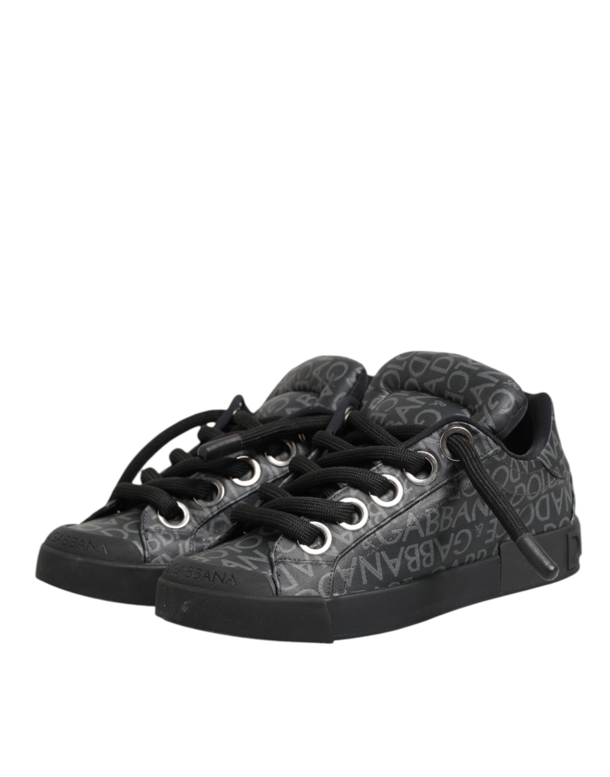 Dolce & Gabbana Black Cotton Denim Logo Low Top Sneakers Shoes