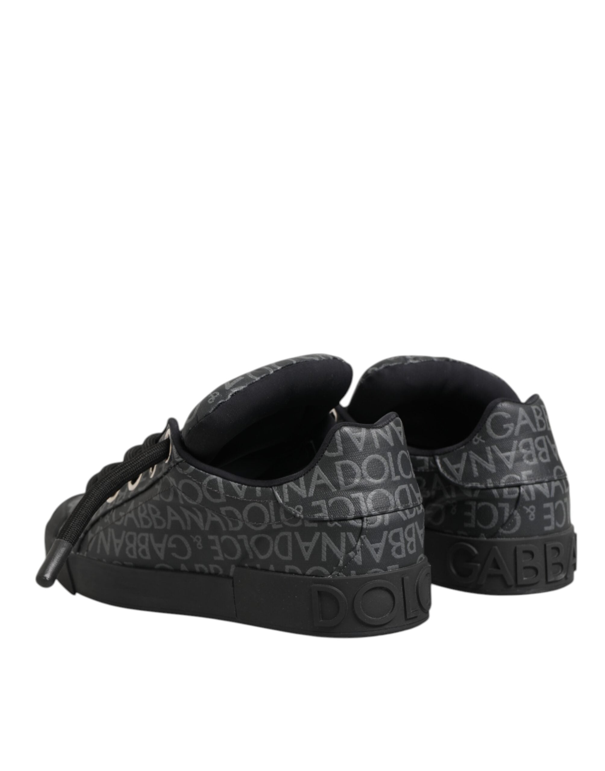 Dolce & Gabbana Black Cotton Denim Logo Low Top Sneakers Shoes