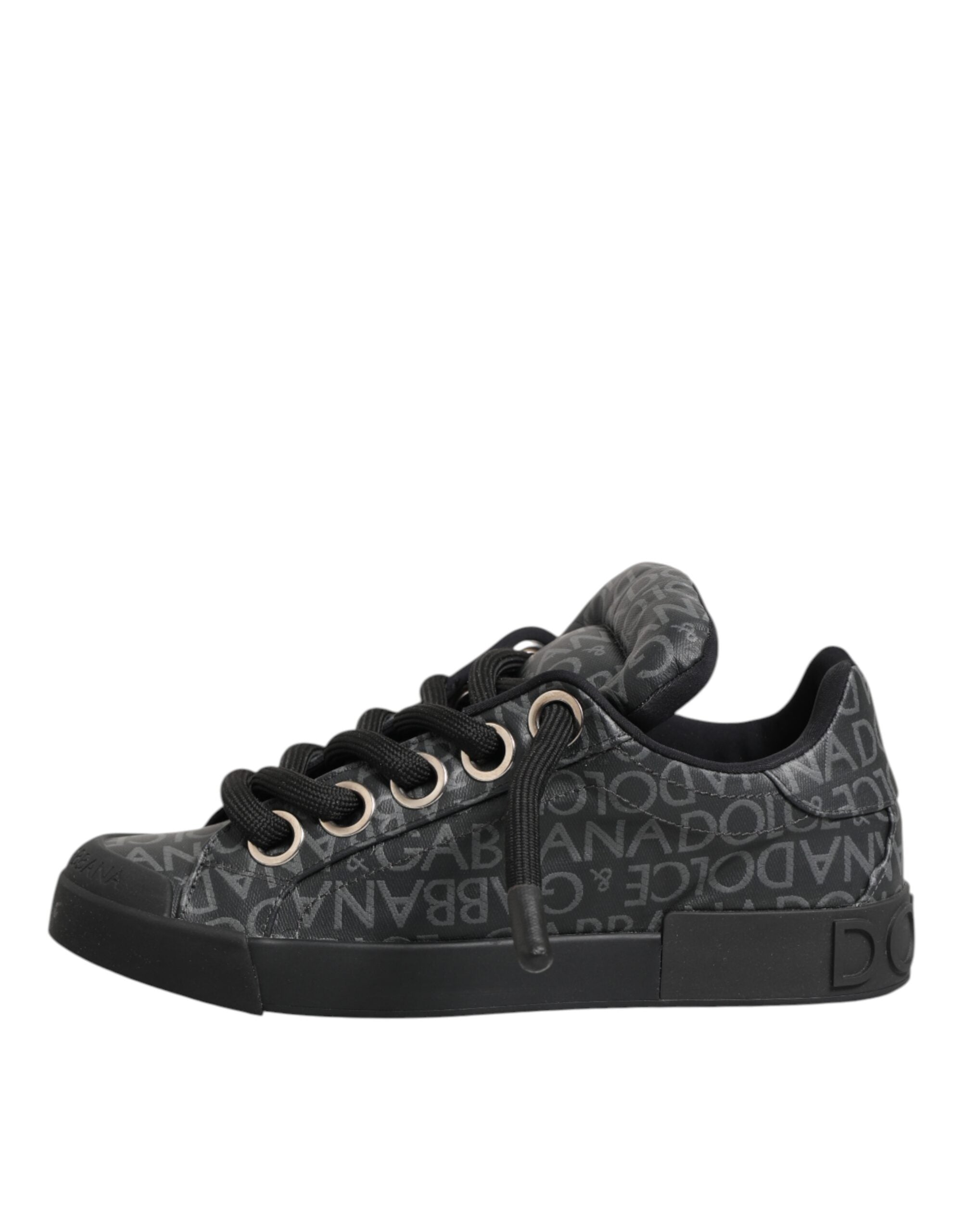 Dolce & Gabbana Black Cotton Denim Logo Low Top Sneakers Shoes