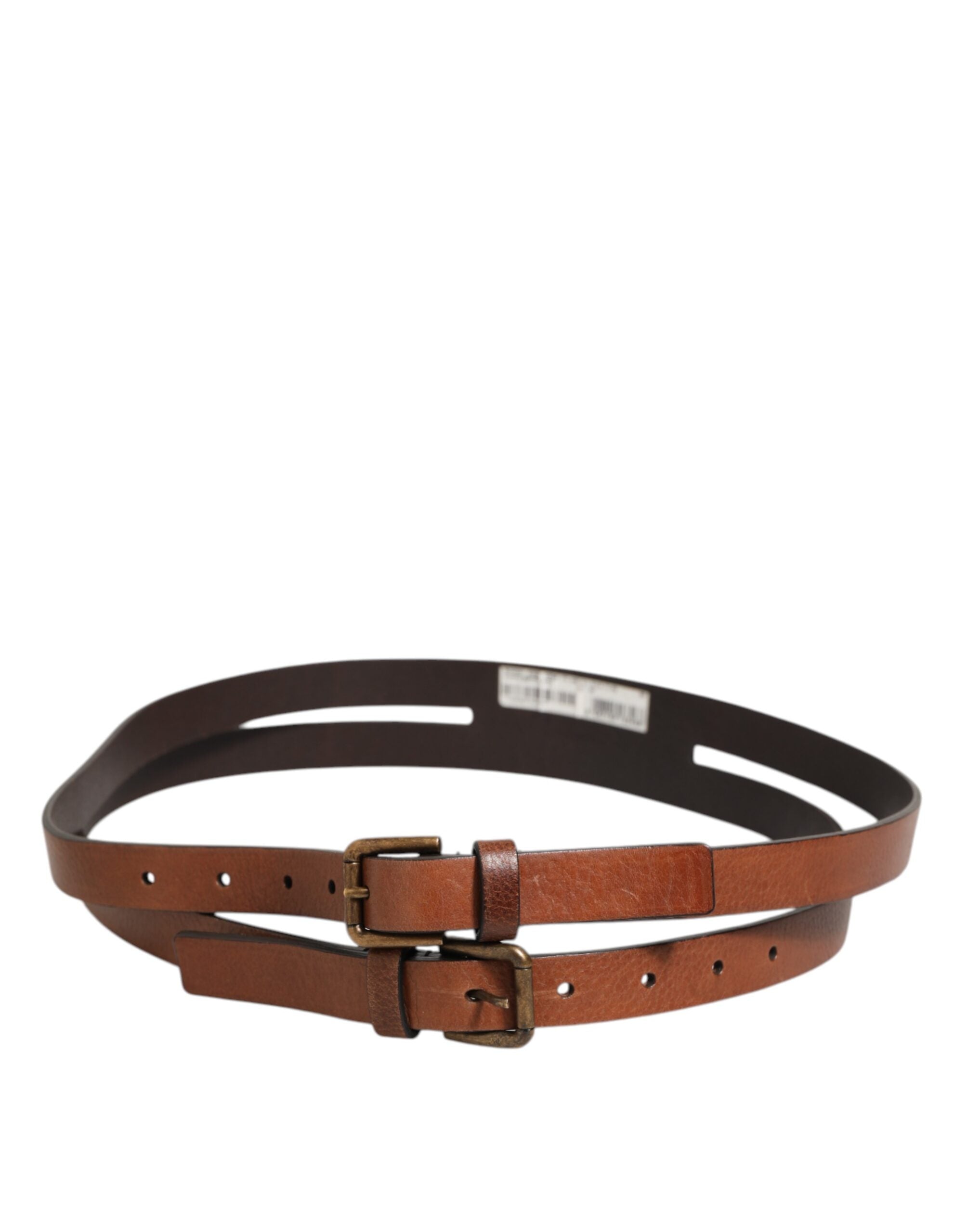 Dolce & Gabbana Brown Double Strap Leather Gold Buckle Belt