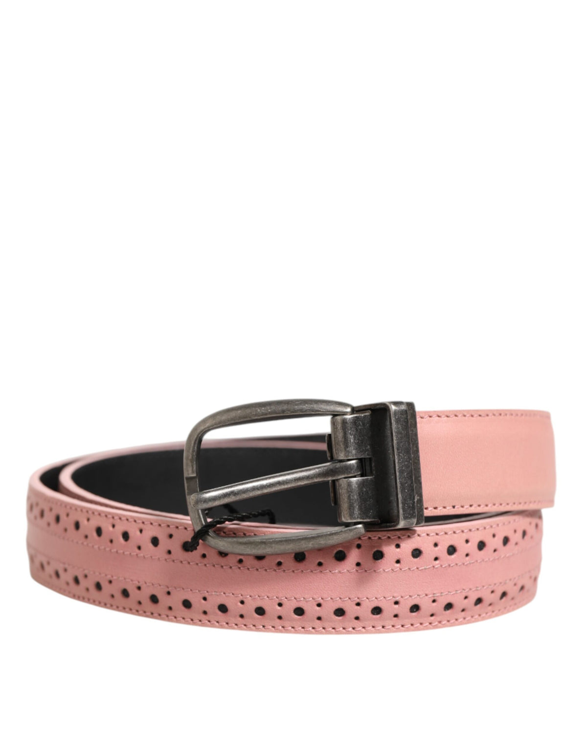 Elevate your style with the Dolce & Gabbana Pink Leather Perforated Buckle Belt, a luxurious blend of exquisite craftsmanship and modern elegance, perfect for the discerning individual.