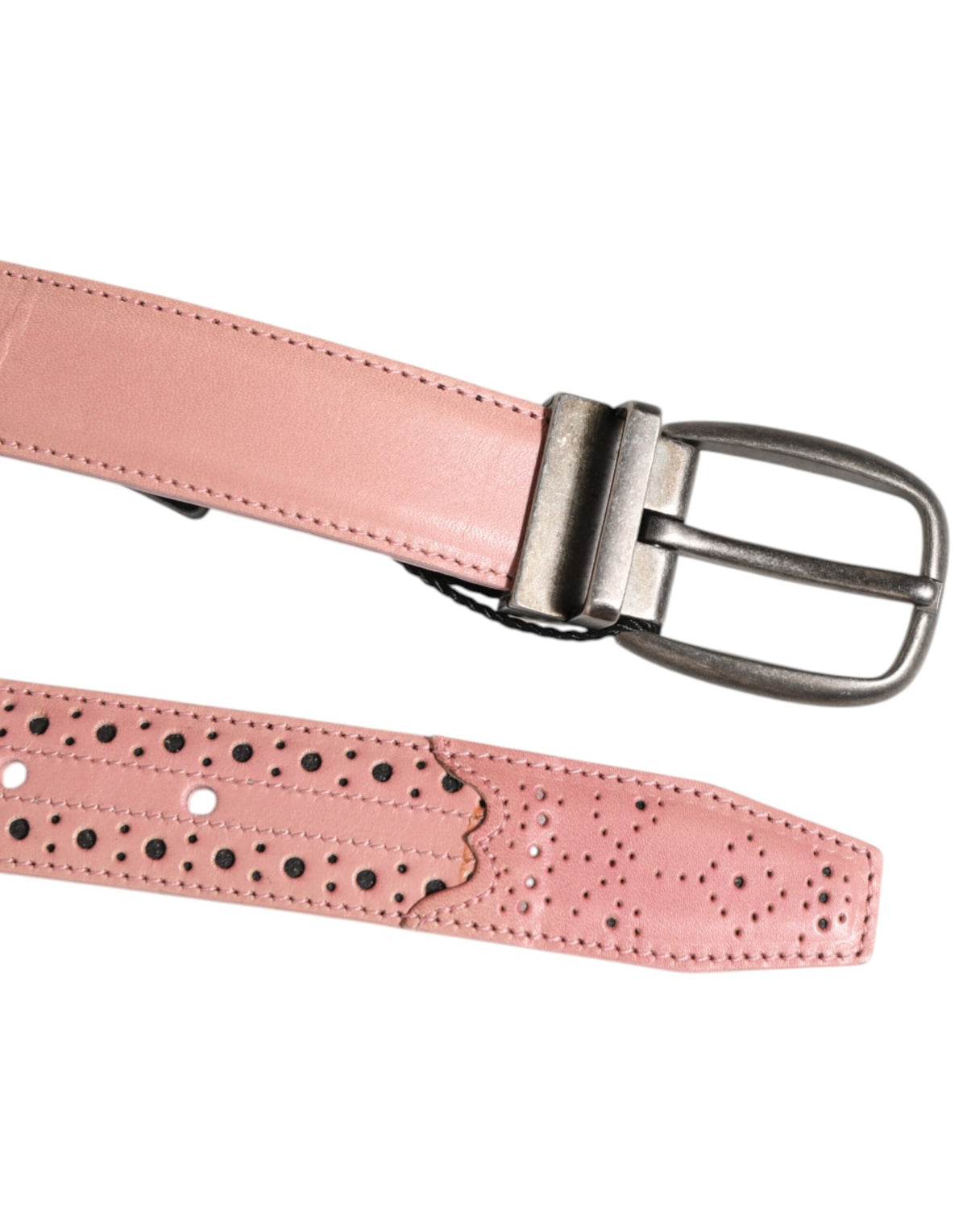 Elevate your style with the Dolce & Gabbana Pink Leather Perforated Detailing Buckle Belt, a luxurious accessory that embodies exquisite craftsmanship and modern sophistication.