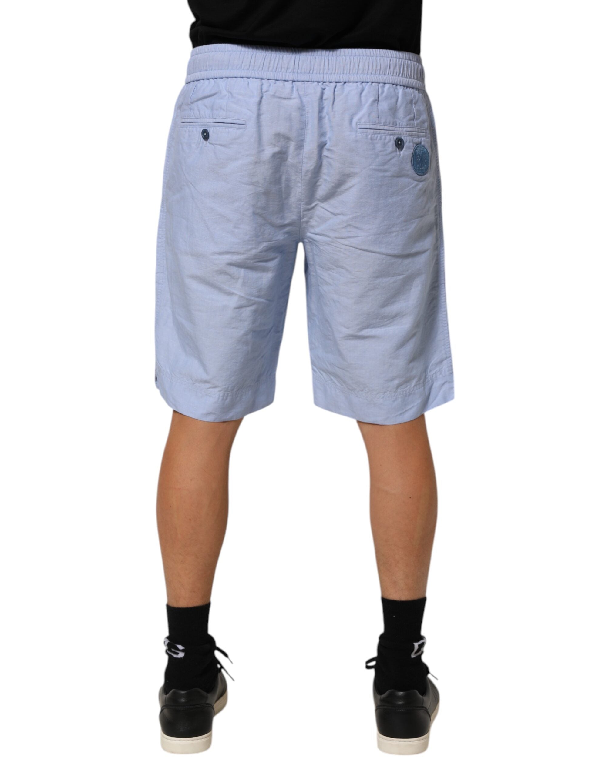 Dolce & Gabbana Light Blue Linen Mid Waist Men Bermuda Shorts
