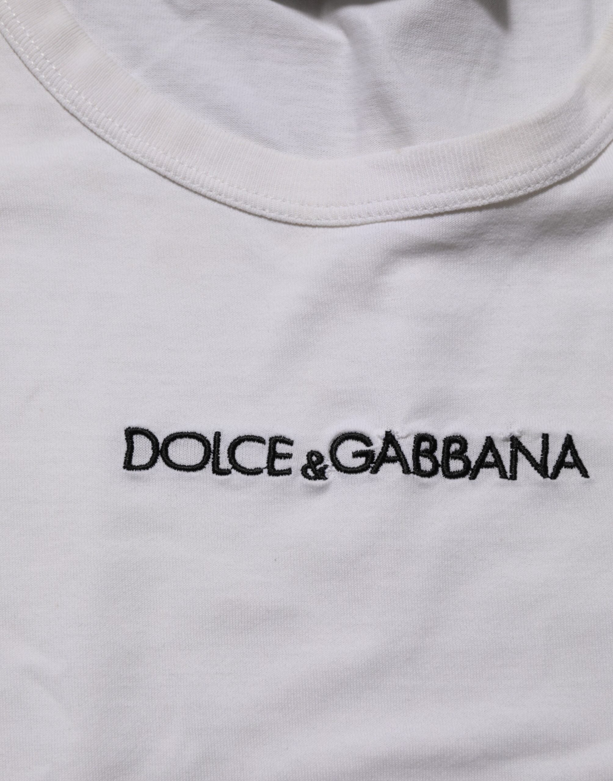 Dolce & Gabbana White Logo Print Cotton Crew Neck Men T-shirt