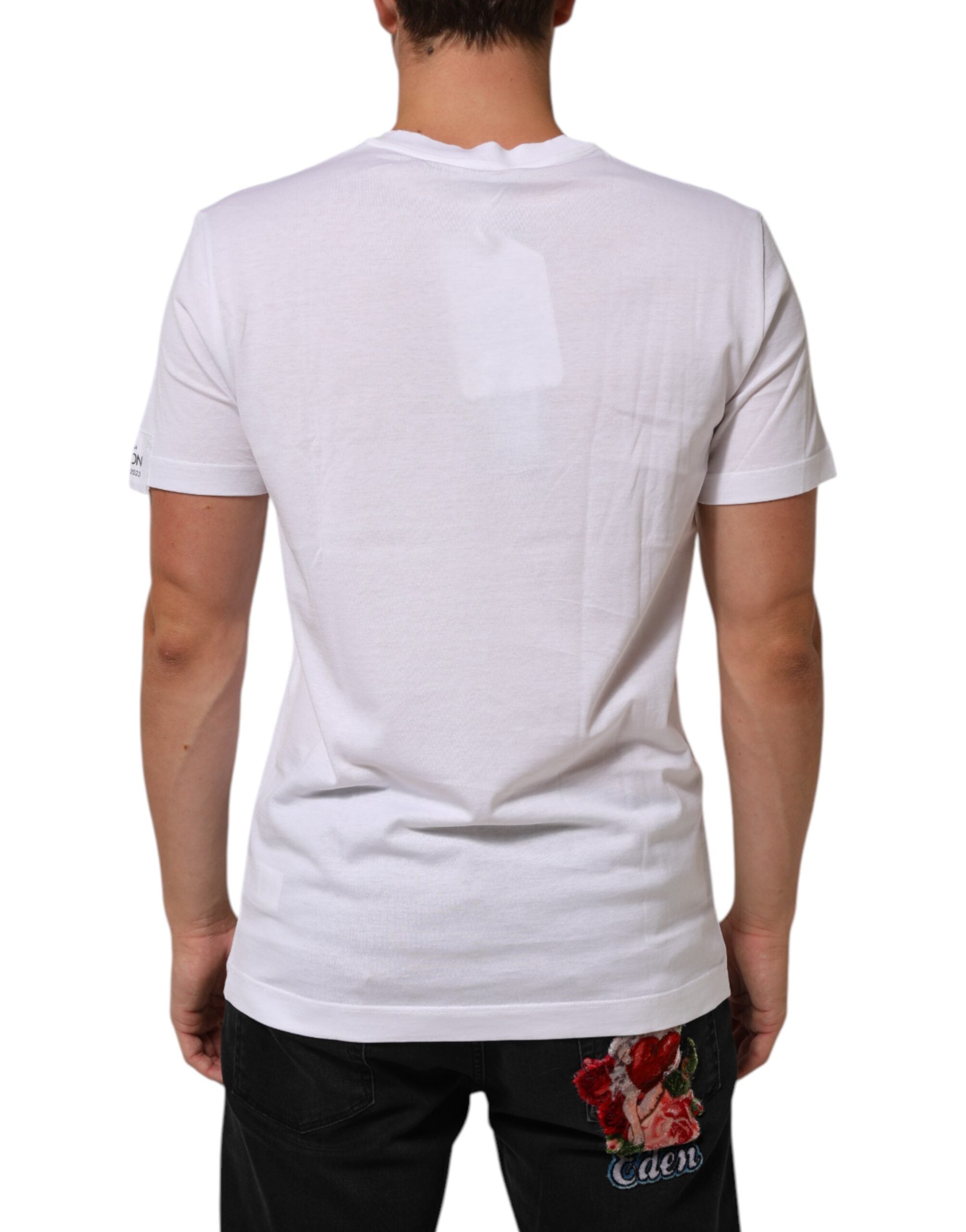 Dolce & Gabbana White Logo Print Cotton Crew Neck T-shirt