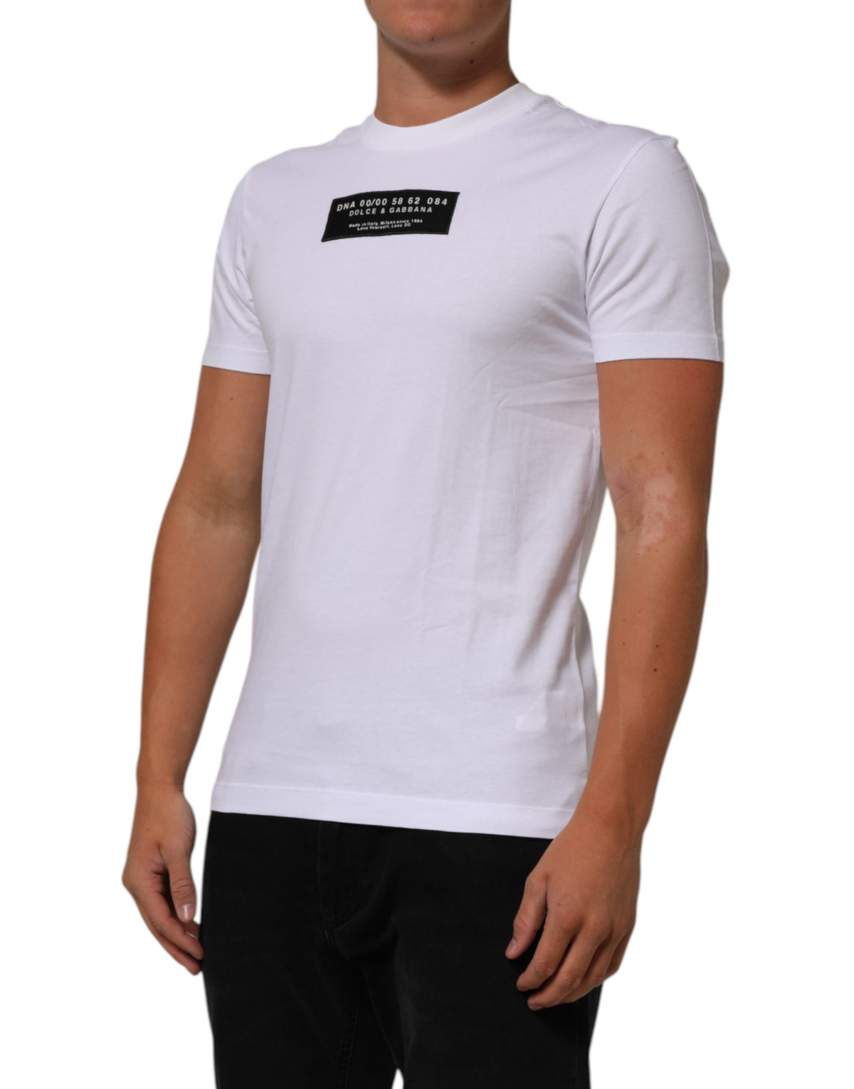 Dolce & Gabbana White Cotton Logo Print Crew Neck T-Shirt
