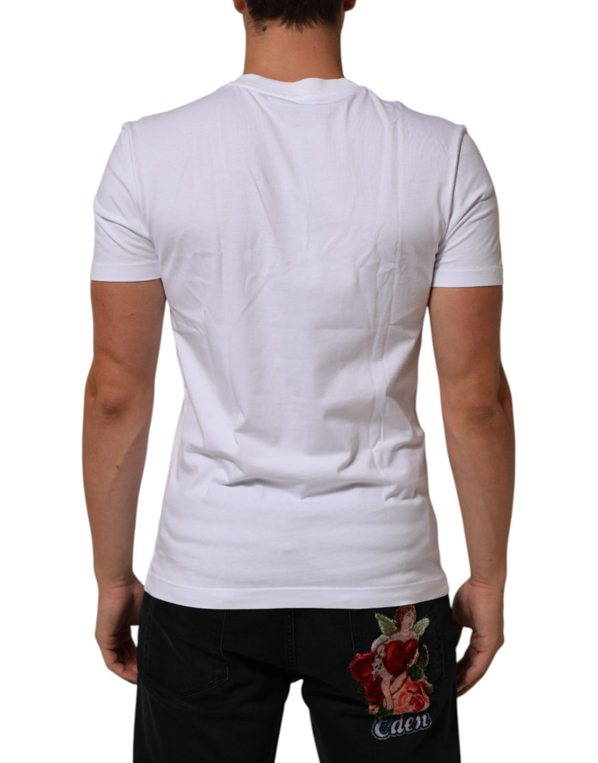Dolce & Gabbana White Cotton Logo Print Crew Neck T-Shirt