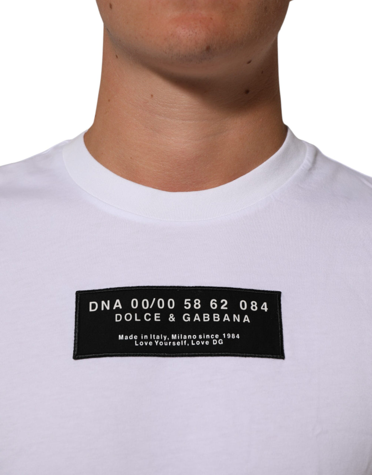 Dolce & Gabbana White Cotton Logo Print Crew Neck T-Shirt