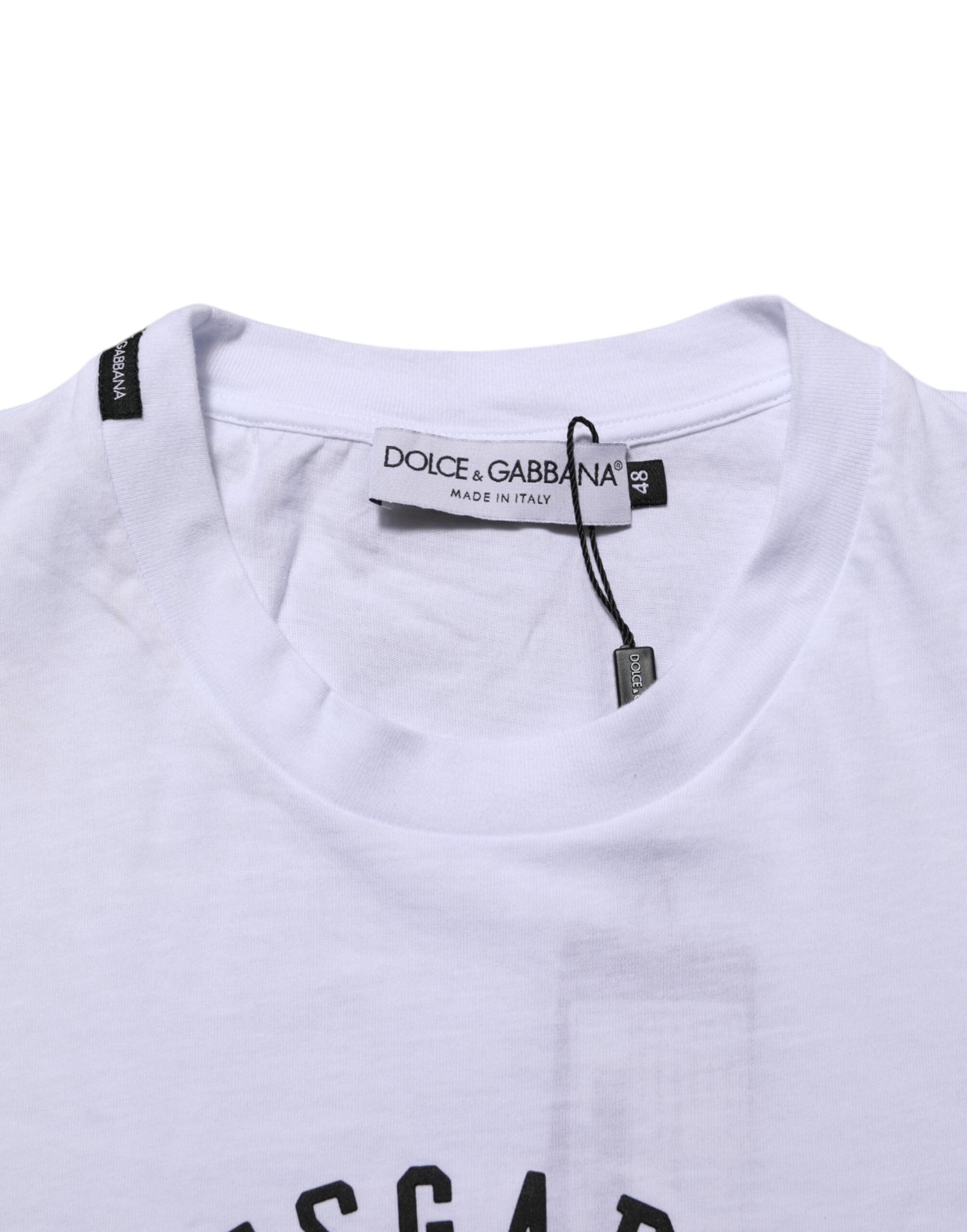 Dolce & Gabbana White Cotton Logo Print Crew Neck T-shirt