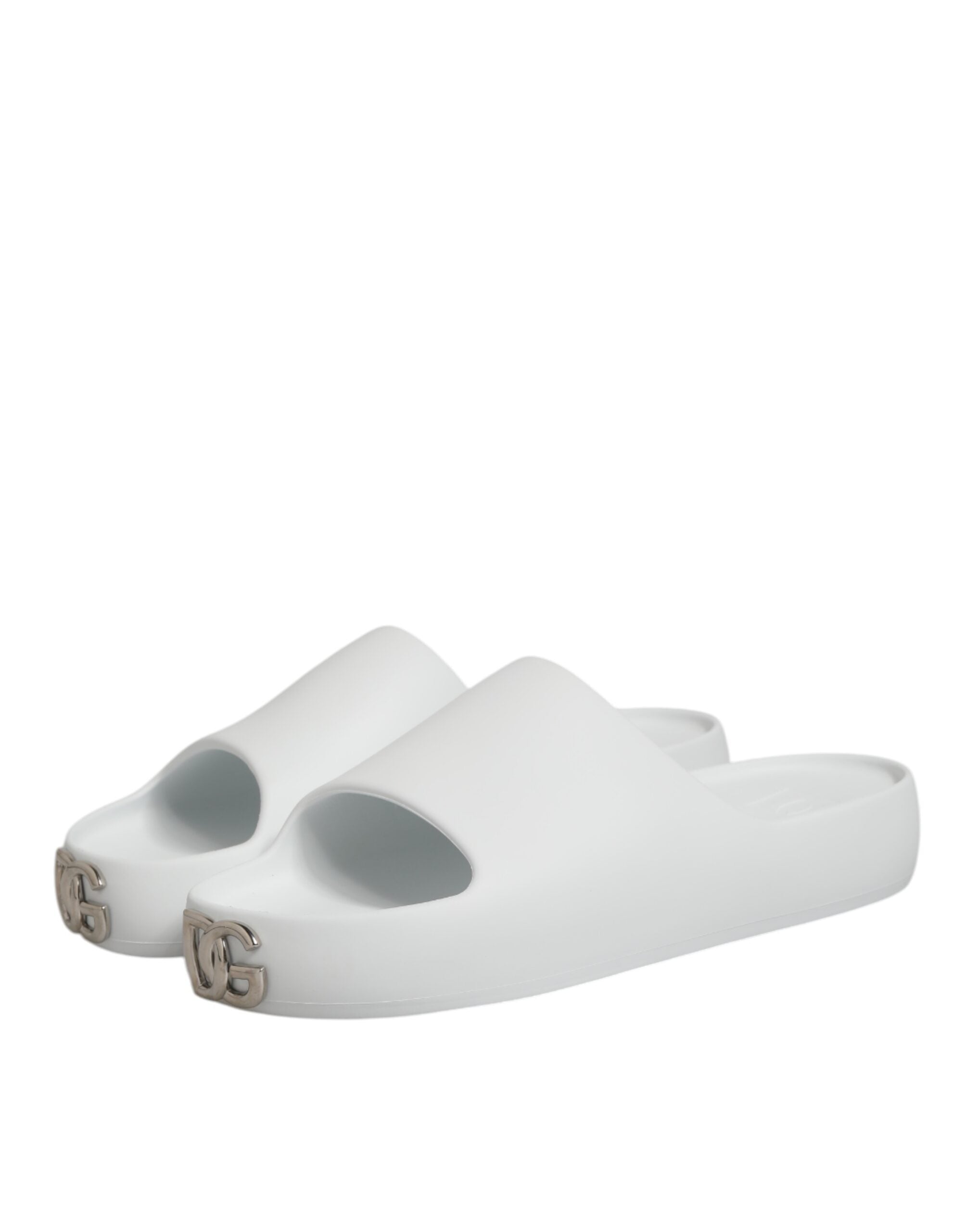 Dolce & Gabbana White Logo Slides Sandals Men Beachwear Shoes