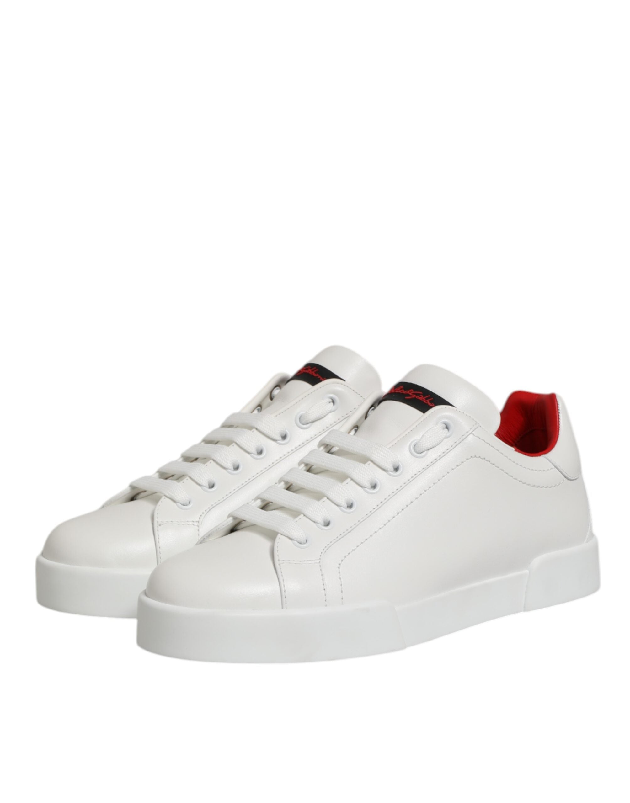 Dolce & Gabbana White Leather Lace Up Low Top Sneakers Shoes