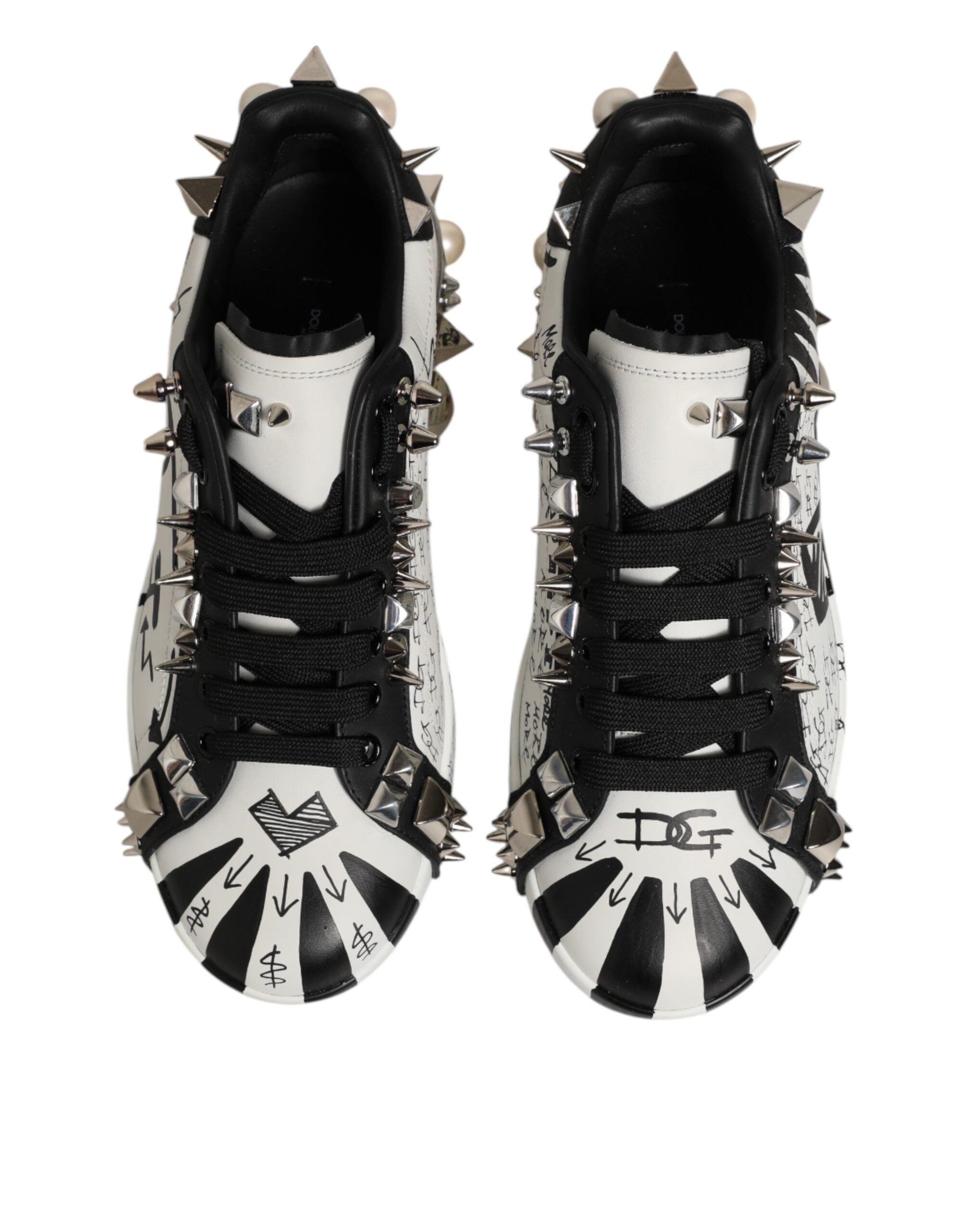 Dolce & Gabbana Black White Studded Low Top Sneakers Shoes