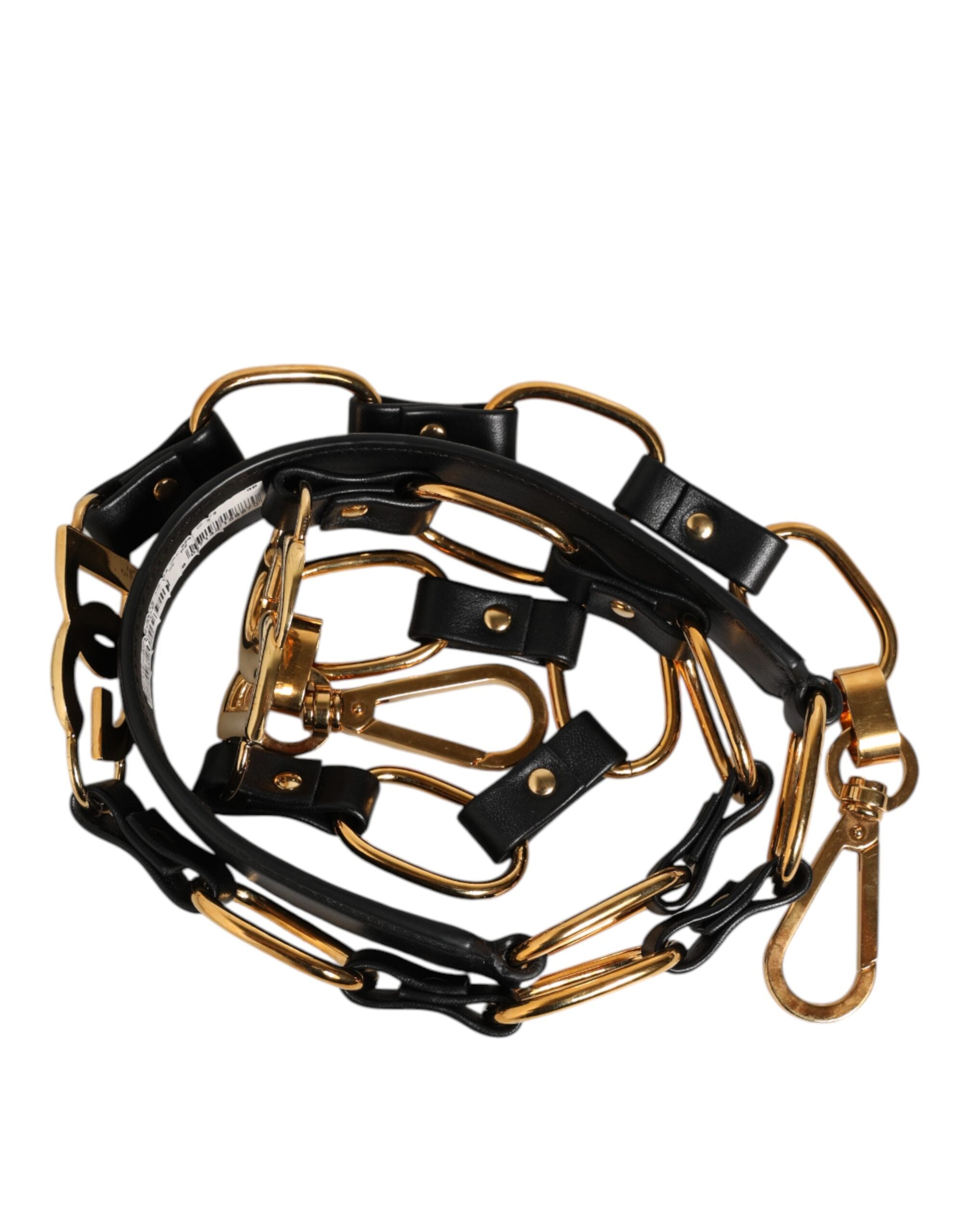 Elevate your style with the Dolce & Gabbana Black Leather Gold Chain Bag Accessory Shoulder Strap, a luxurious blend of Italian craftsmanship and timeless elegance.