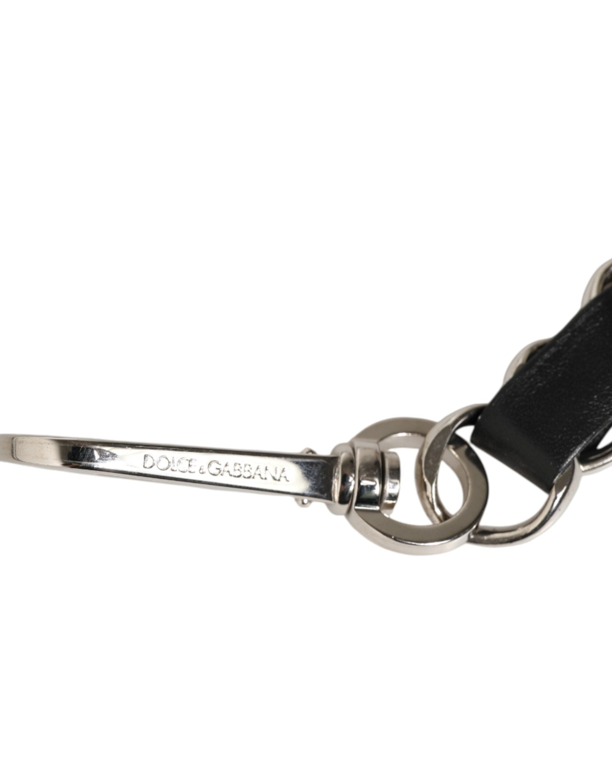 Dolce & Gabbana Black Leather Silver Chain Bag Accessory Shoulder Strap