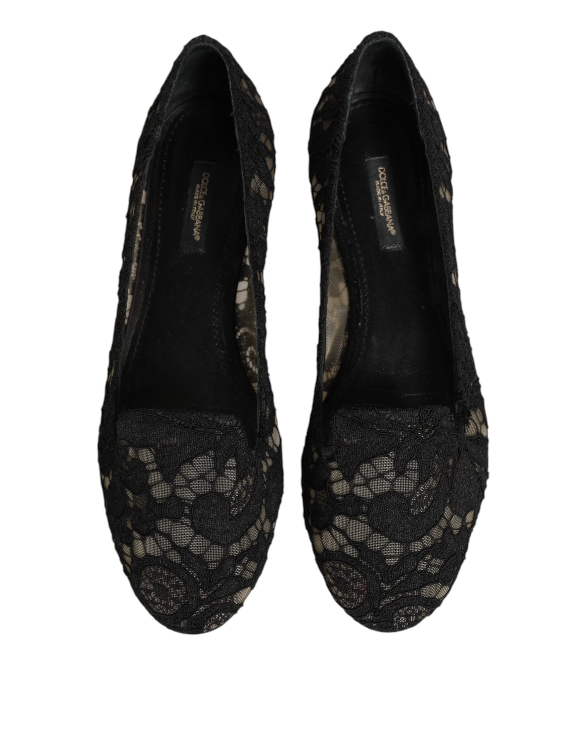 Dolce & Gabbana Black Taormina Lace Slip On Flats Shoes