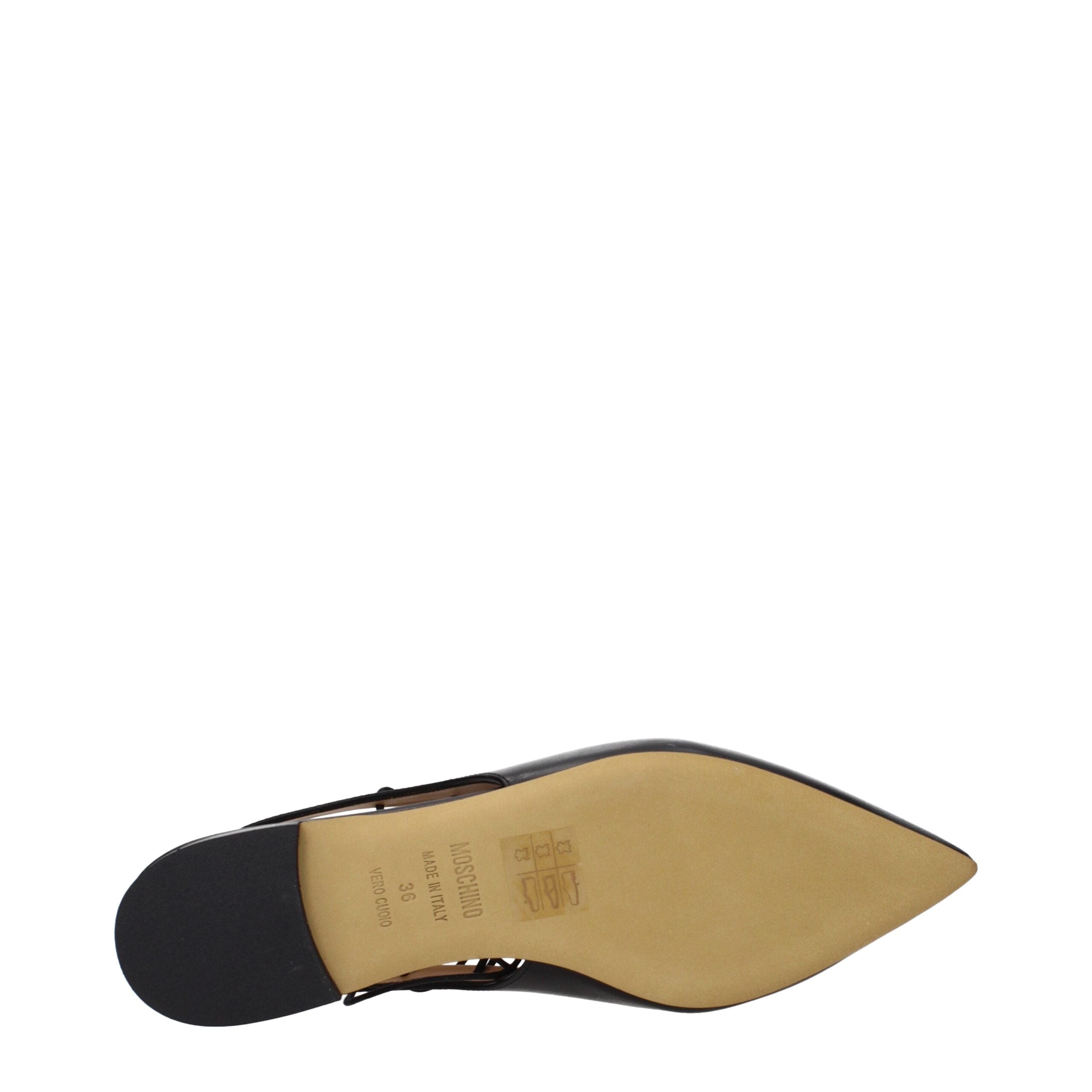 Step into the realm of sophistication with Moschino Black Leather Flats, where exquisite craftsmanship meets timeless elegance, perfect for the discerning fashion connoisseur.