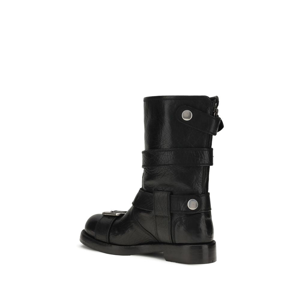 Dolce & Gabbana Black Calf Leather Bos Taurus Lace-Up Boots