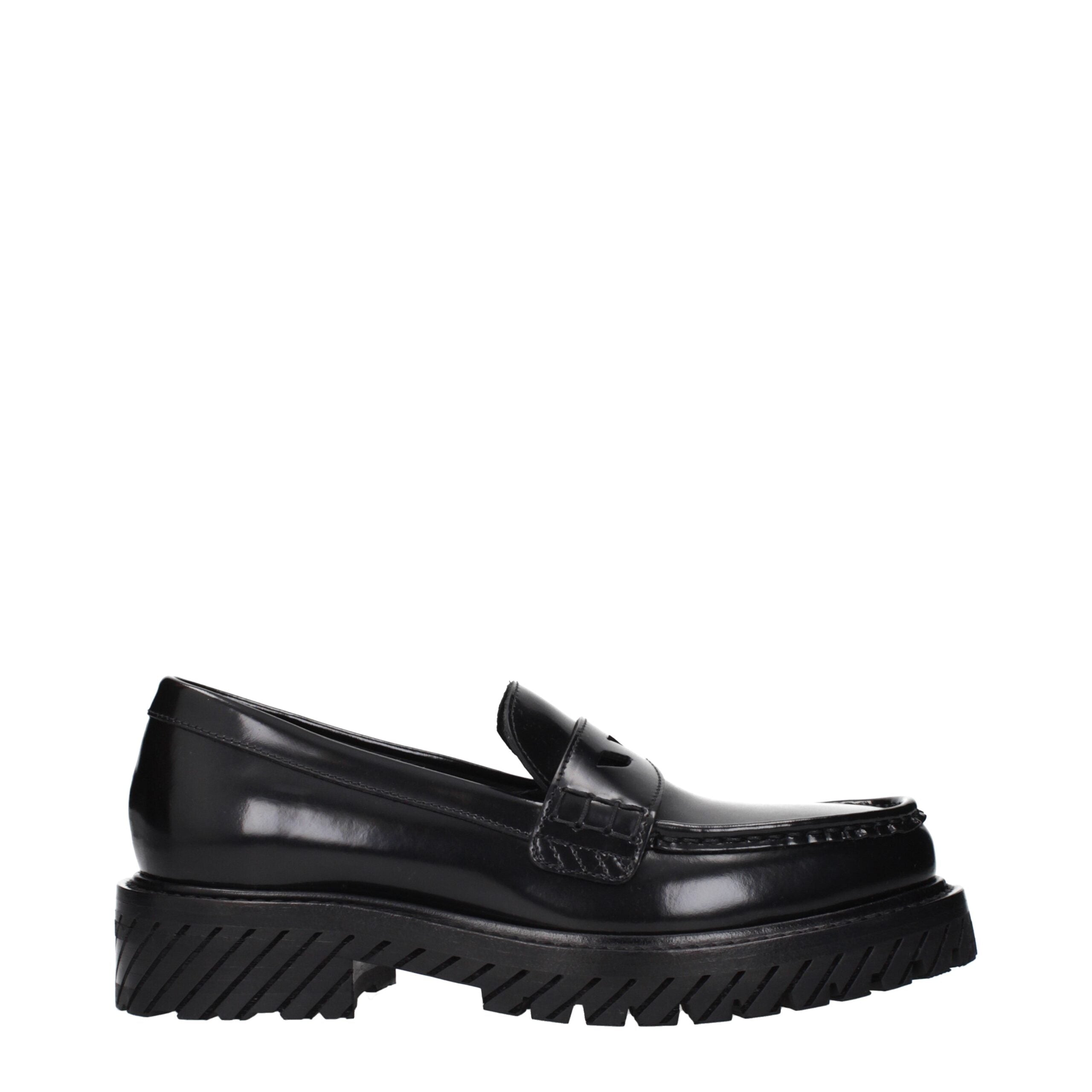Elevate your elegance with Off-White Black Leather Slip-On Loafers, crafted from premium leather for timeless sophistication and versatile allure in every step.