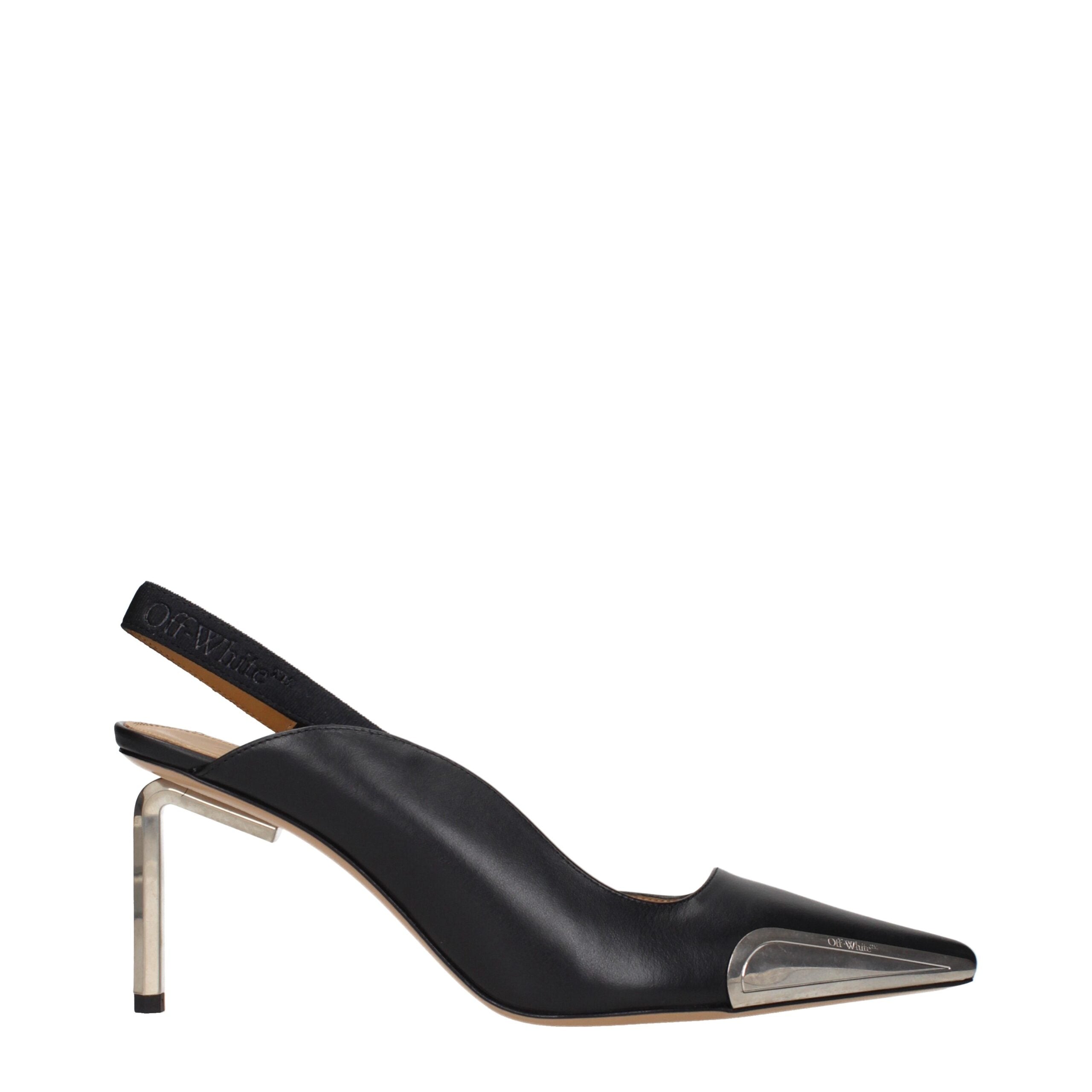 Step into a realm of elegance with Off-White Black Leather High Heel Pumps, where exquisite craftsmanship meets timeless allure, perfect for every sophisticated occasion.