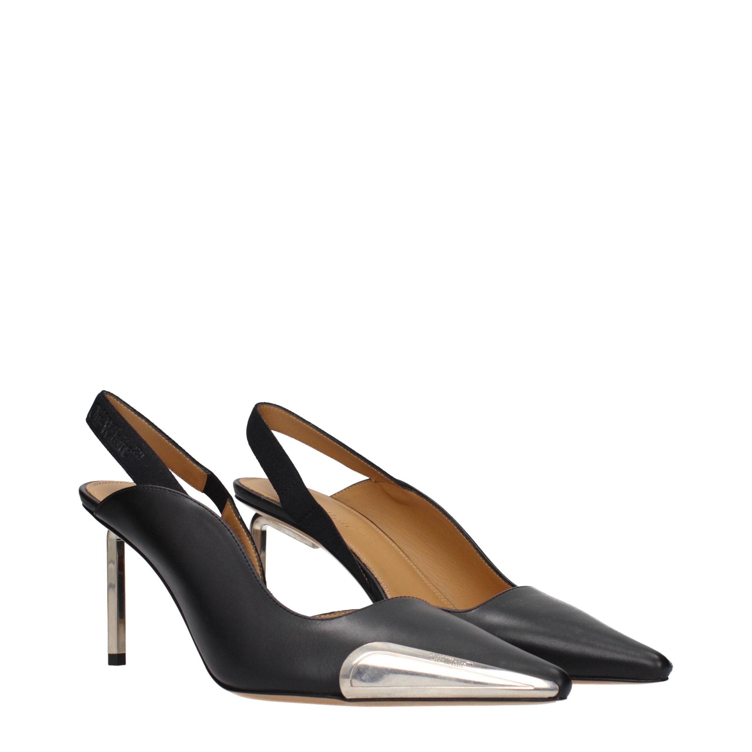 Elevate your elegance with Off-White Black Leather High Heel Pumps, where luxurious craftsmanship meets timeless design, embodying sophistication for every occasion.