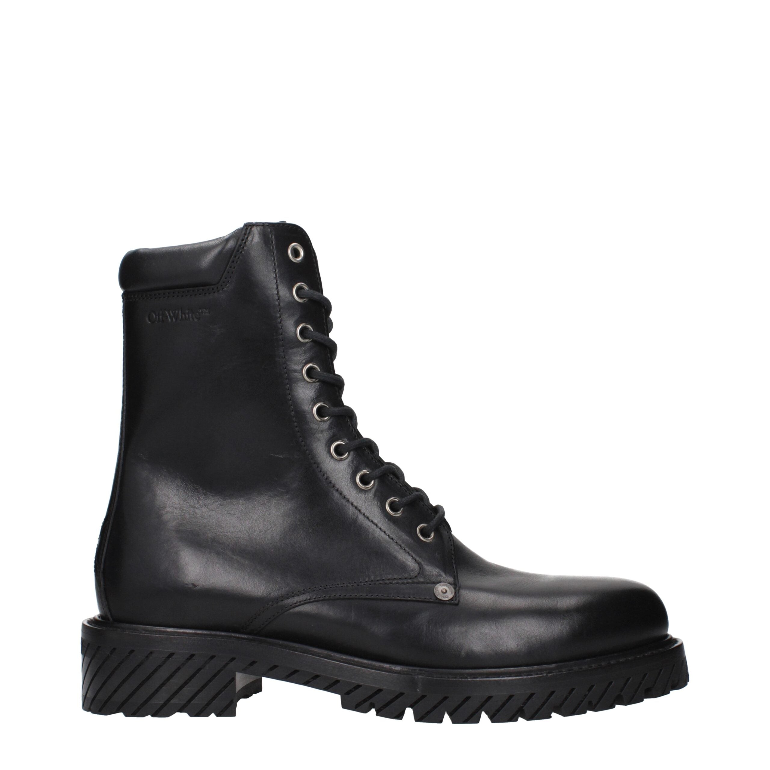 Discover the Off-White Black Leather Ankle Boots, where exquisite craftsmanship meets timeless elegance, perfect for those who embody sophistication and style.