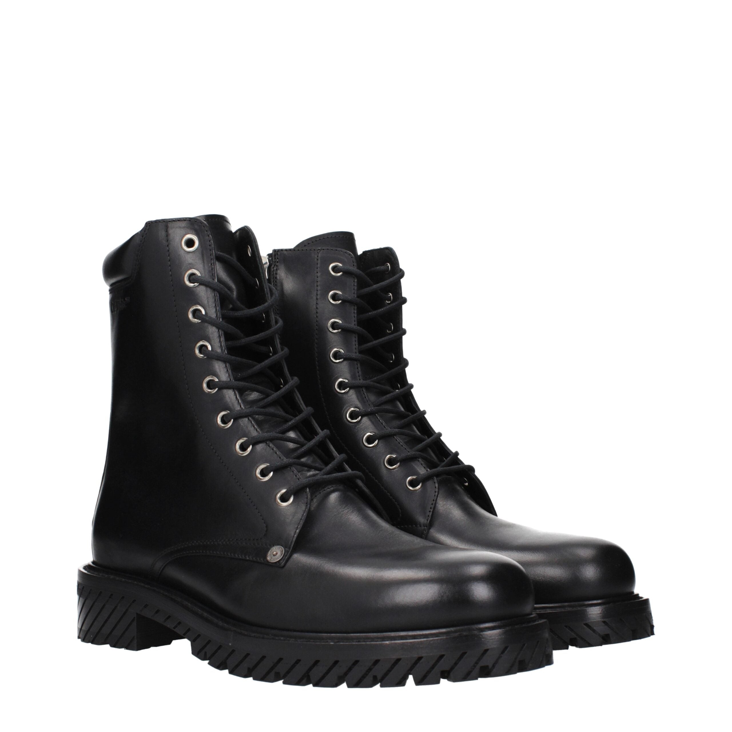 Discover the Off-White Black Leather Ankle Boots, where exquisite craftsmanship meets timeless elegance, perfect for those who embody sophistication and style.