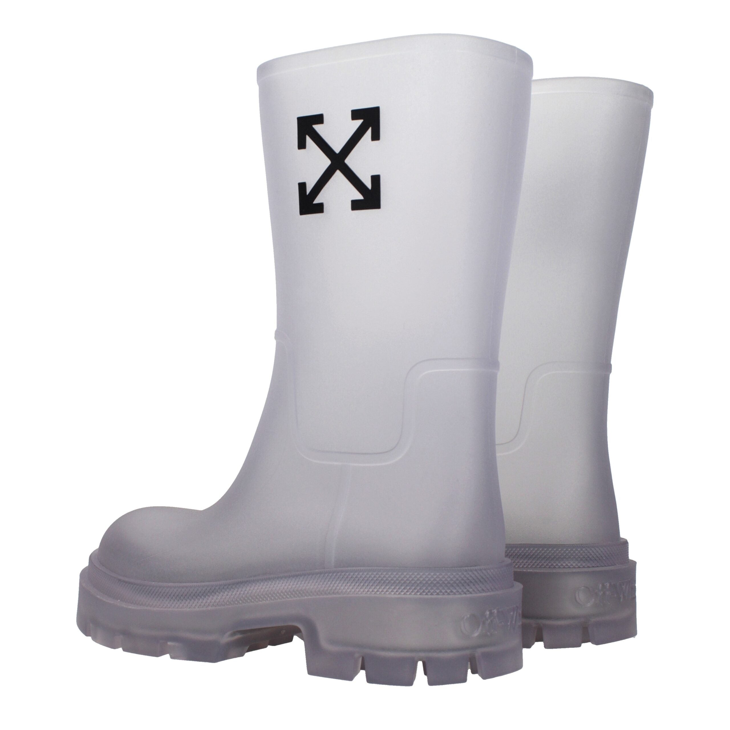 Step into unparalleled elegance with Off-White Transparent PVC Ankle Boots, where exquisite craftsmanship meets contemporary luxury for the discerning fashionista.