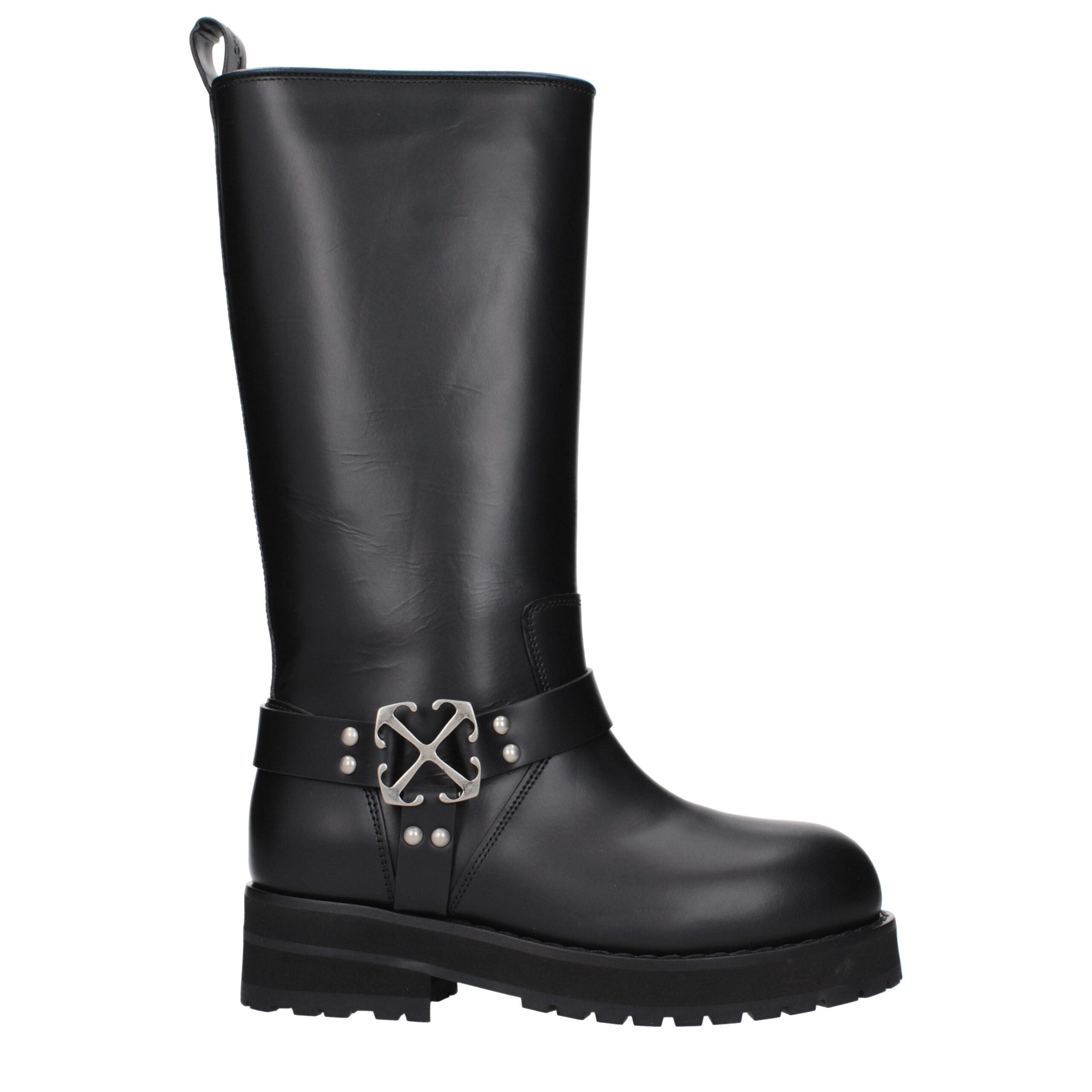 Step into the allure of Off-White Black Leather Flat Boots, where exquisite craftsmanship and modern elegance redefine luxury for the discerning individual.