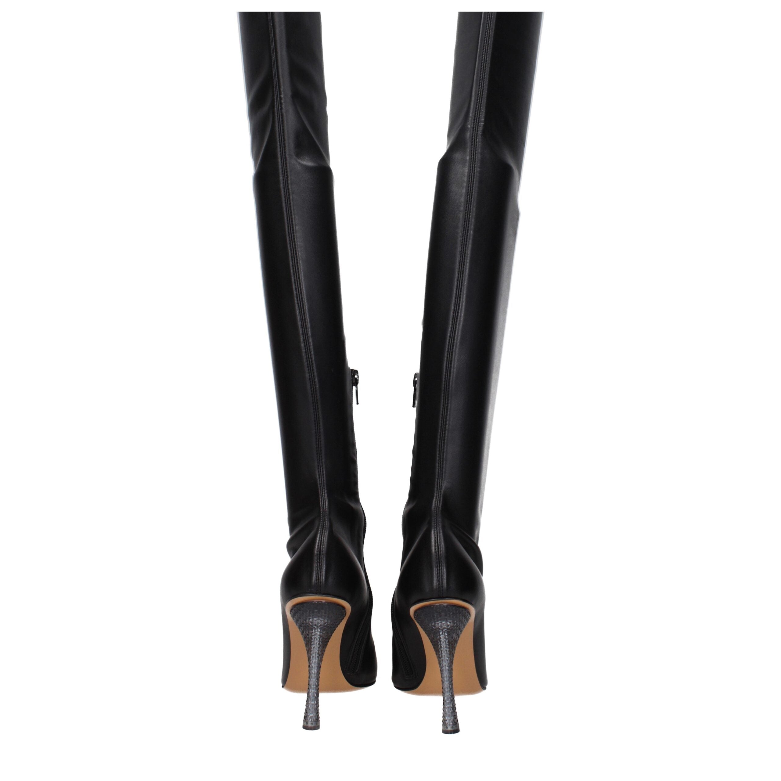 Elevate your style with Off-White's Black Leather Over The Knee Boots, a fusion of eco luxury and timeless sophistication, perfect for the modern connoisseur.