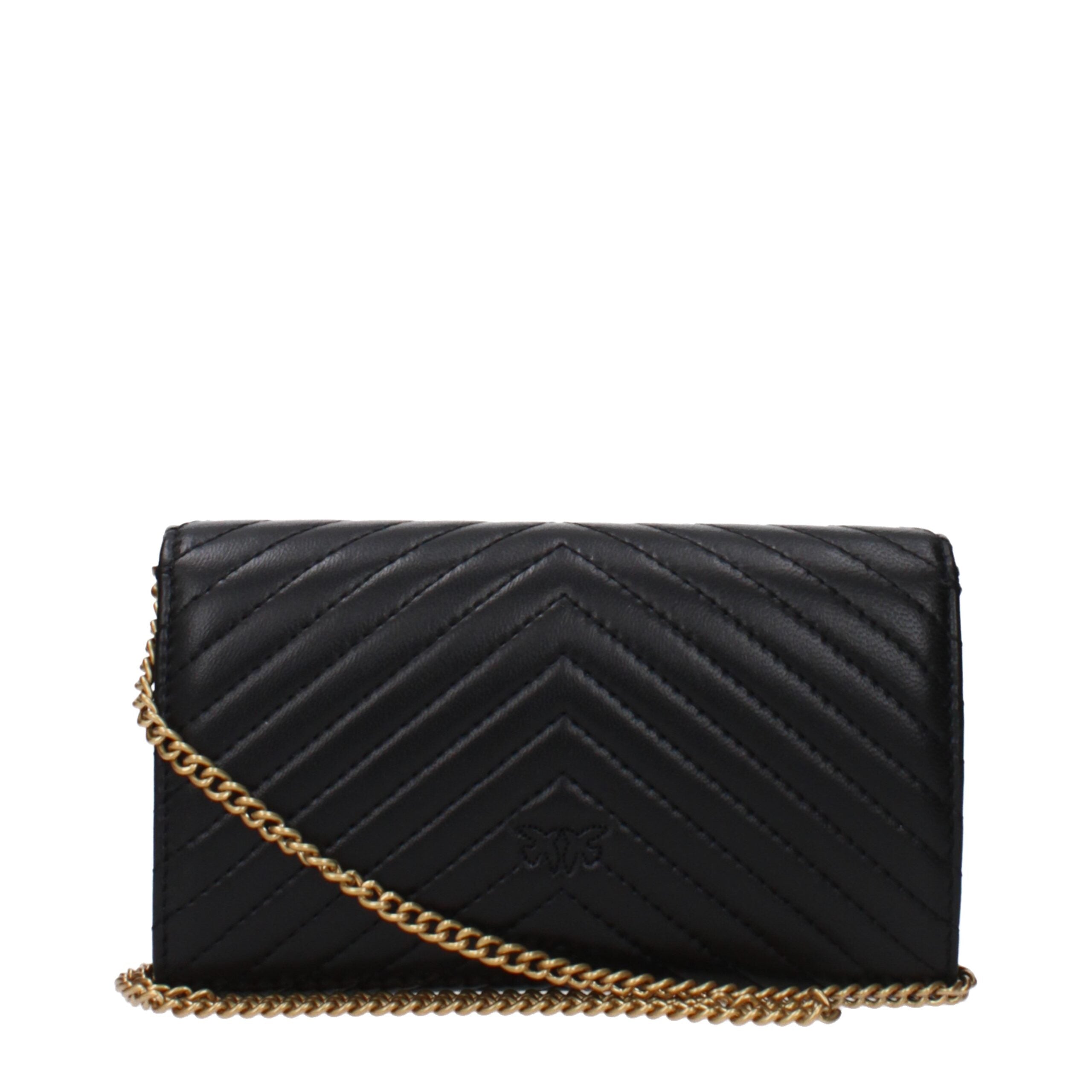 PINKO Black Leather Clutch Bag