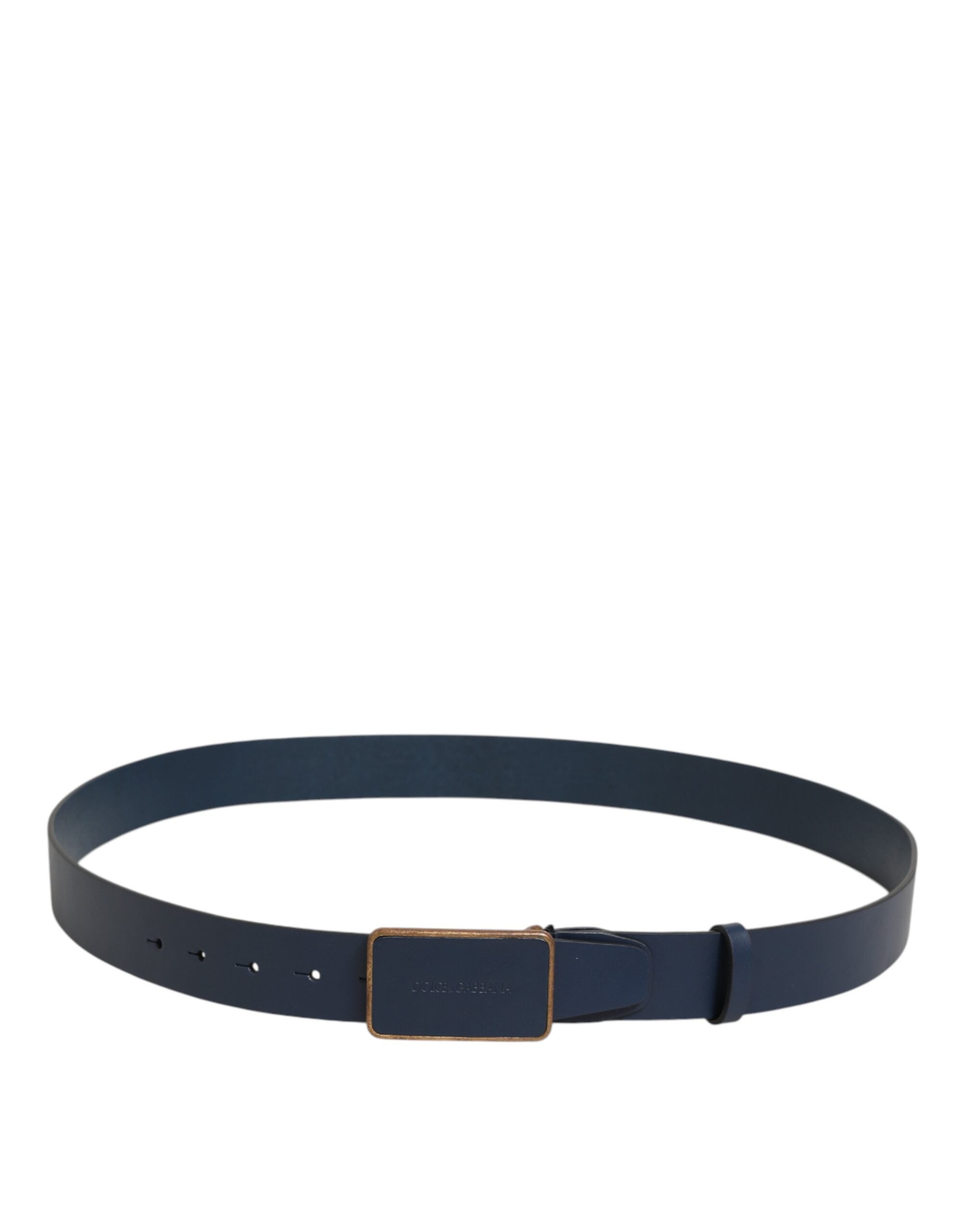 Dolce & Gabbana Blue Leather Classic Metal Logo Buckle Belt