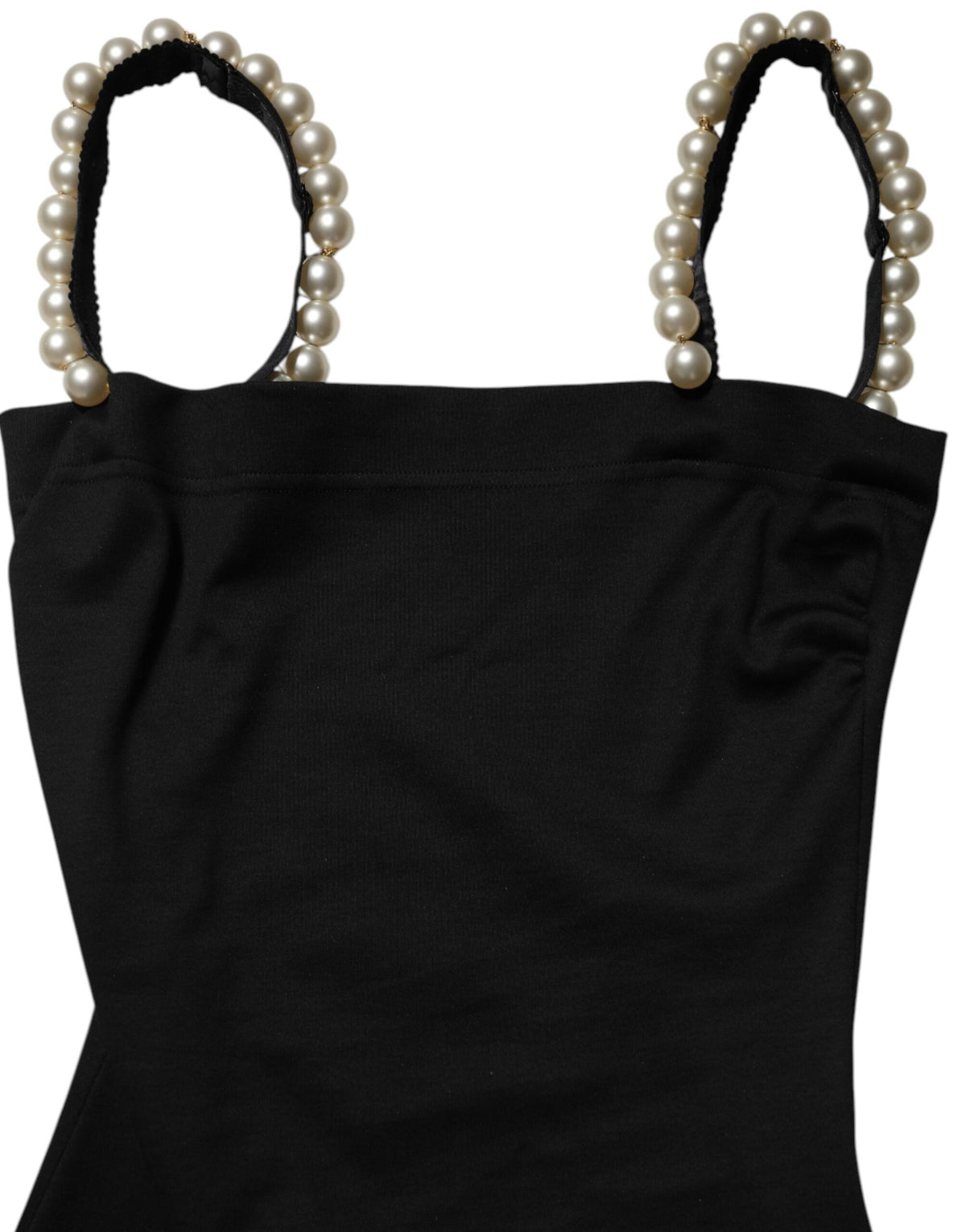 Elevate your elegance with the Dolce & Gabbana Black Faux Pearl Cotton Sheath Mini Dress, a masterpiece of Italian craftsmanship that embodies timeless luxury and sophistication.