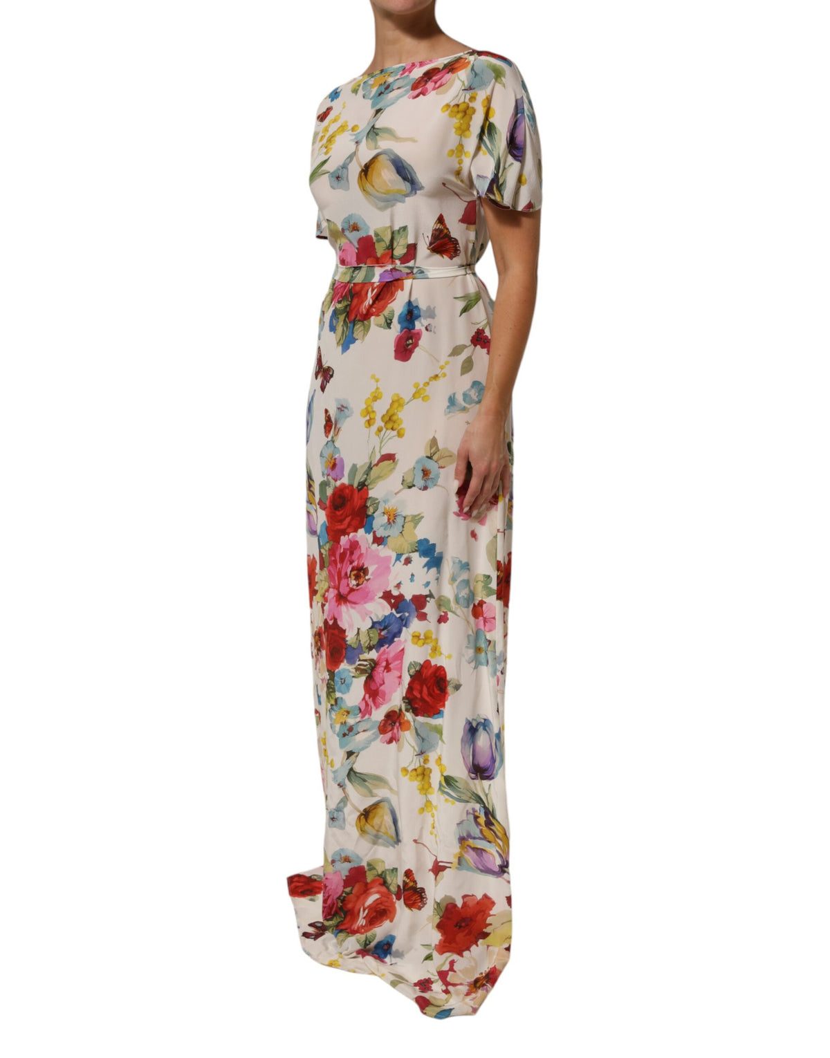 Elevate your elegance with the Dolce & Gabbana White Floral Print Silk Sheath Long Gown, a masterpiece of Italian craftsmanship that embodies timeless luxury and sophistication.