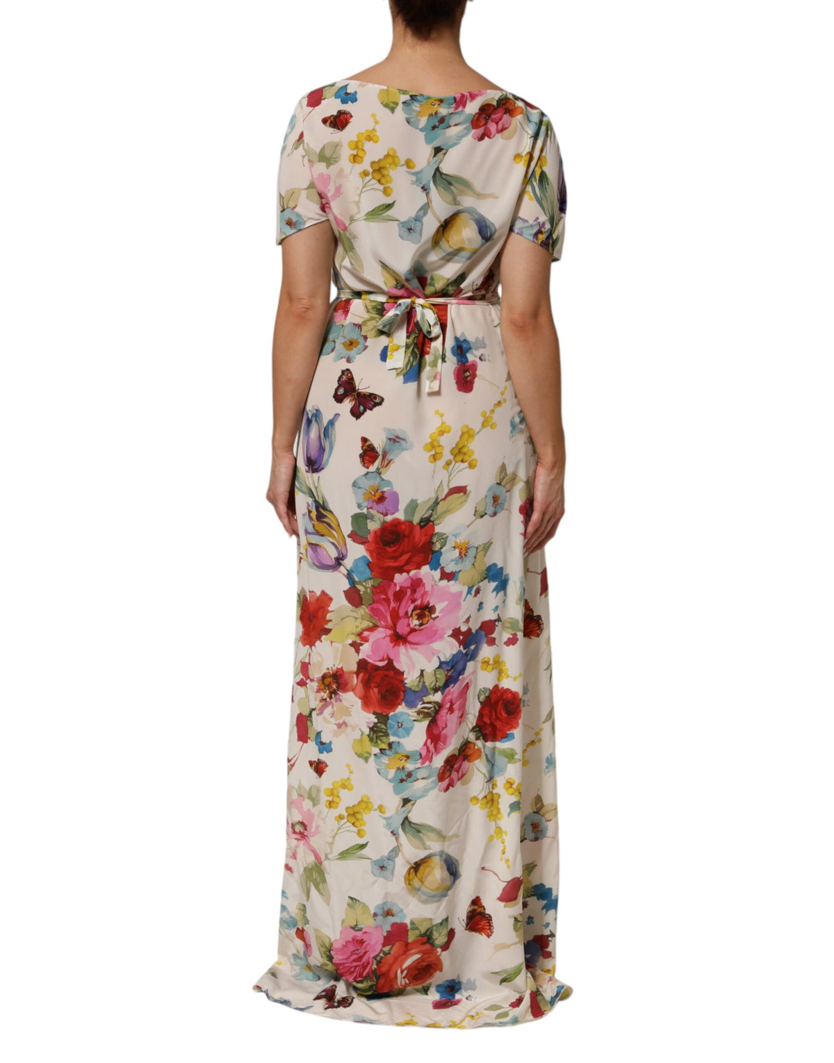 Experience the epitome of elegance with the Dolce & Gabbana White Floral Print Silk Sheath Long Gown Dress, a luxurious blend of silk and artistry, perfect for unforgettable moments.
