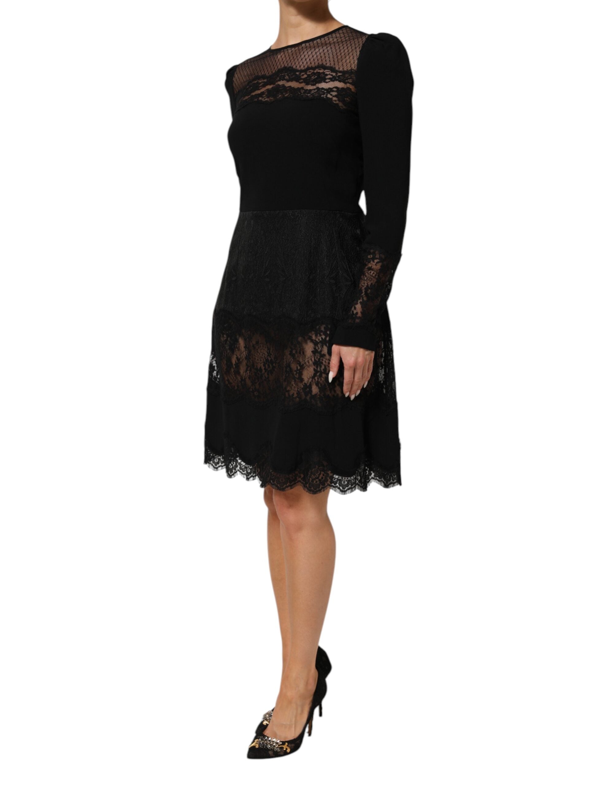 Discover the allure of the Dolce & Gabbana Black Floral Lace Trim Sheath A-line Dress, a masterpiece of Italian craftsmanship that embodies timeless elegance and sensual sophistication.