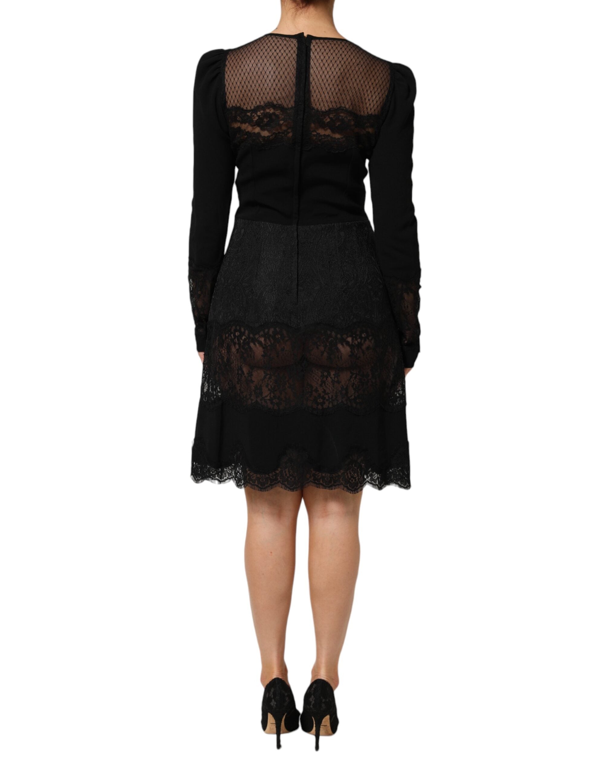 Indulge in the exquisite Dolce & Gabbana Black Floral Lace Trim Sheath A-line Dress, a masterpiece of luxury and elegance, crafted for timeless allure and sophistication.