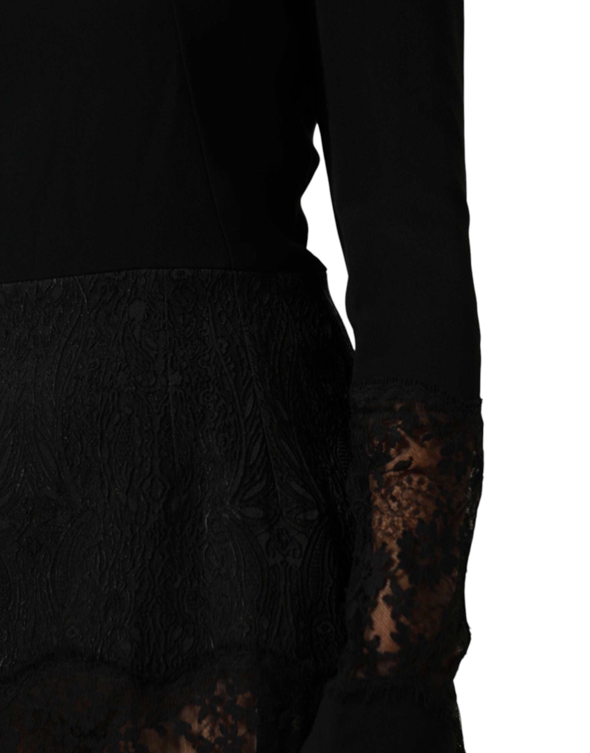 Experience the allure of the Dolce & Gabbana Black Floral Lace Trim Sheath A-line Dress, where exquisite craftsmanship meets luxurious materials for timeless elegance.