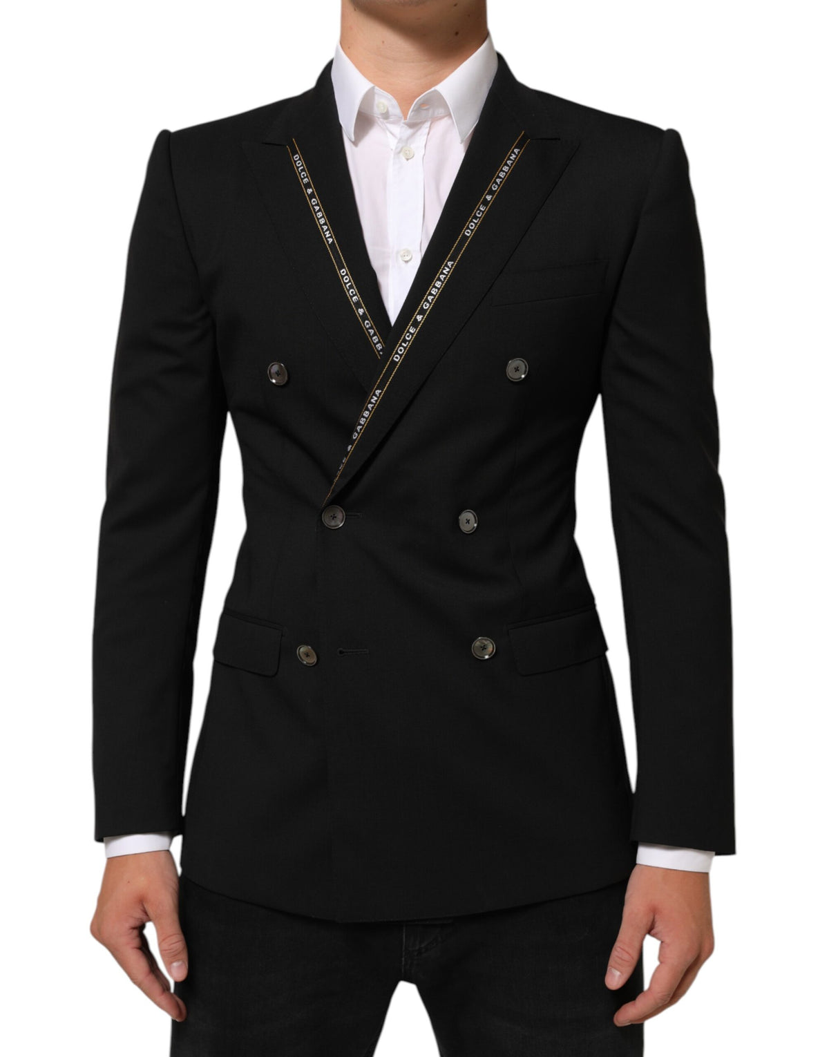 Elevate your wardrobe with the Dolce & Gabbana Black SICILIA Double Breasted Jacket Blazer, a masterpiece of Italian craftsmanship in luxurious wool, perfect for the discerning individual.