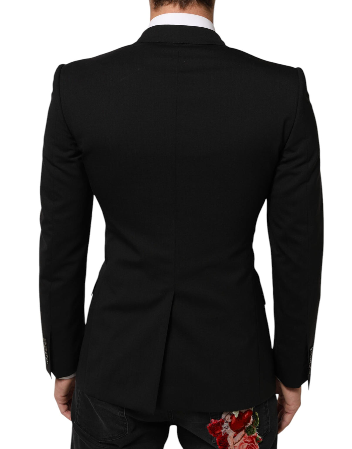 Indulge in the exquisite Dolce & Gabbana Black SICILIA Double Breasted Jacket Blazer, a masterpiece of Italian craftsmanship, blending luxurious wool with sophisticated elegance for the discerning individual.