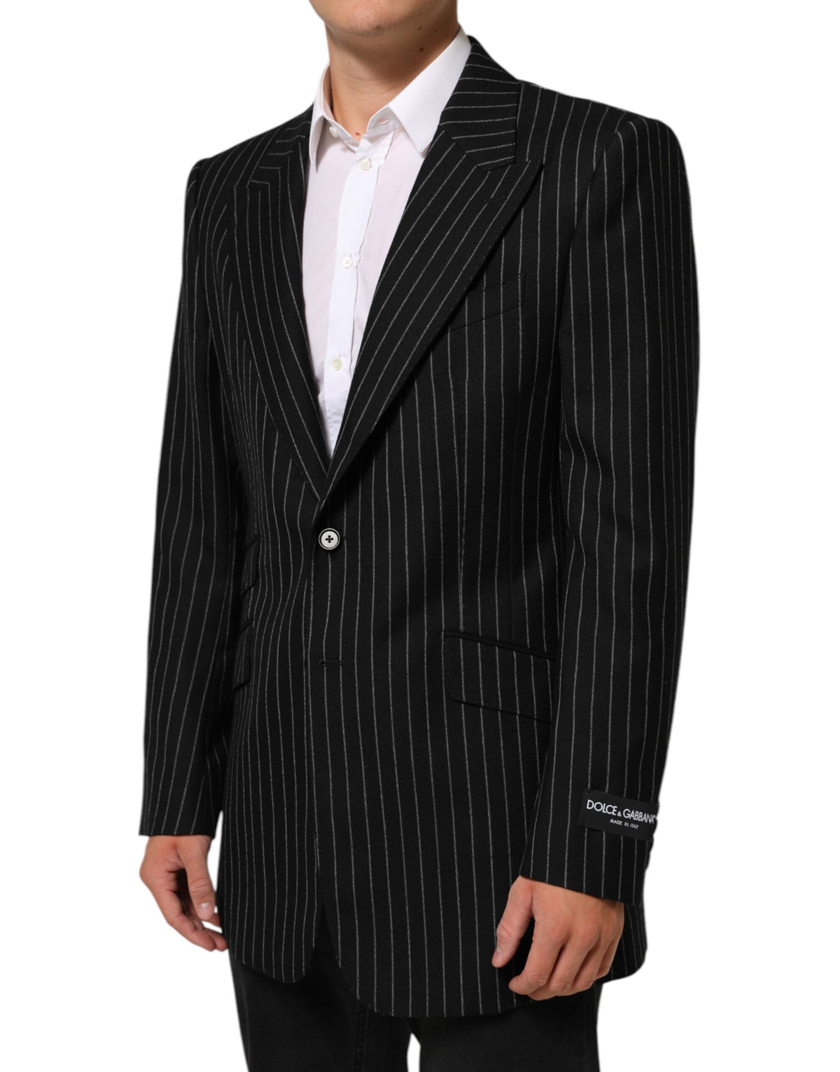 Indulge in the exquisite Dolce & Gabbana Black Stripes Suit Jacket, crafted in Italy with luxurious materials, embodying elegance and sophistication for the discerning individual.