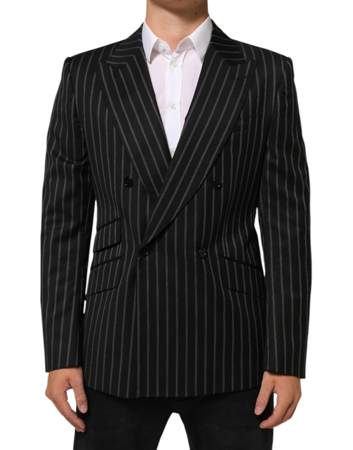 Indulge in the exquisite Dolce & Gabbana Black Stripes SICILIA Blazer, where luxurious fabrics and impeccable craftsmanship elevate your elegance for any occasion.