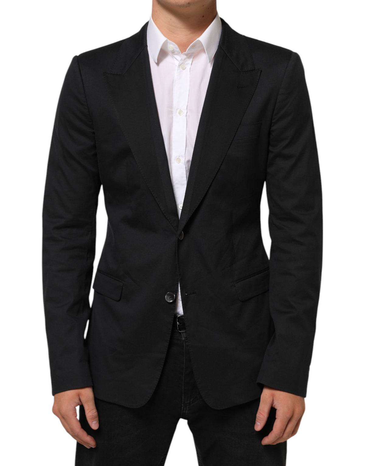 Indulge in the exquisite Dolce & Gabbana Black Cotton Suit Jacket, a timeless blend of luxury and craftsmanship, perfect for elevating any sophisticated wardrobe.
